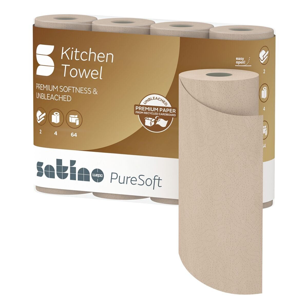 Satino Papierküchenrolle PureSoft (4-St), 2-lagig, 4 Rollen, 64 Blatt/Rolle