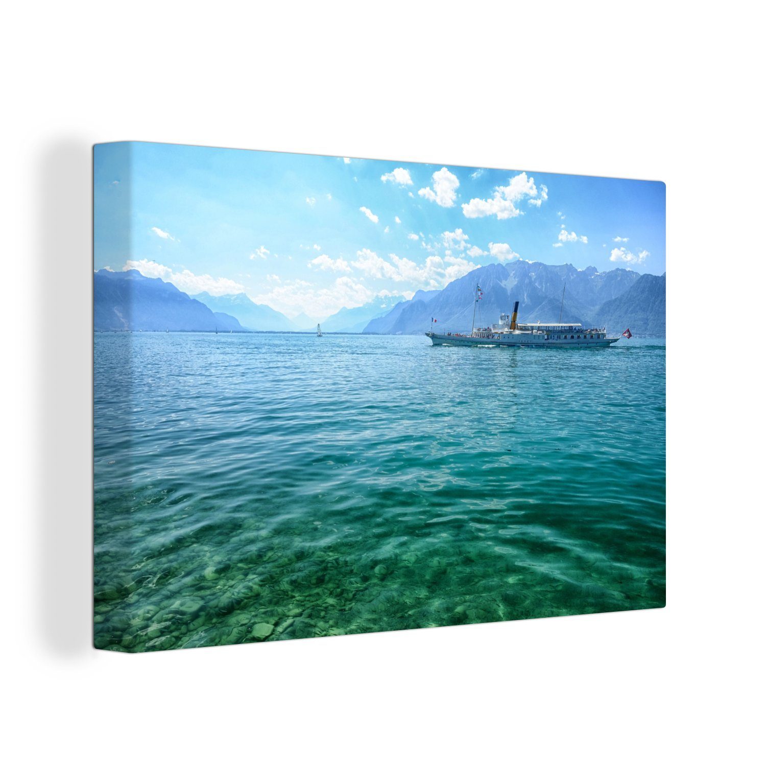 OneMillionCanvasses® Leinwandbild Historischer Dampfer auf einem See in der Schweiz, (1 St), Wandbild Leinwandbilder, Aufhängefertig, Wanddeko, 30x20 cm