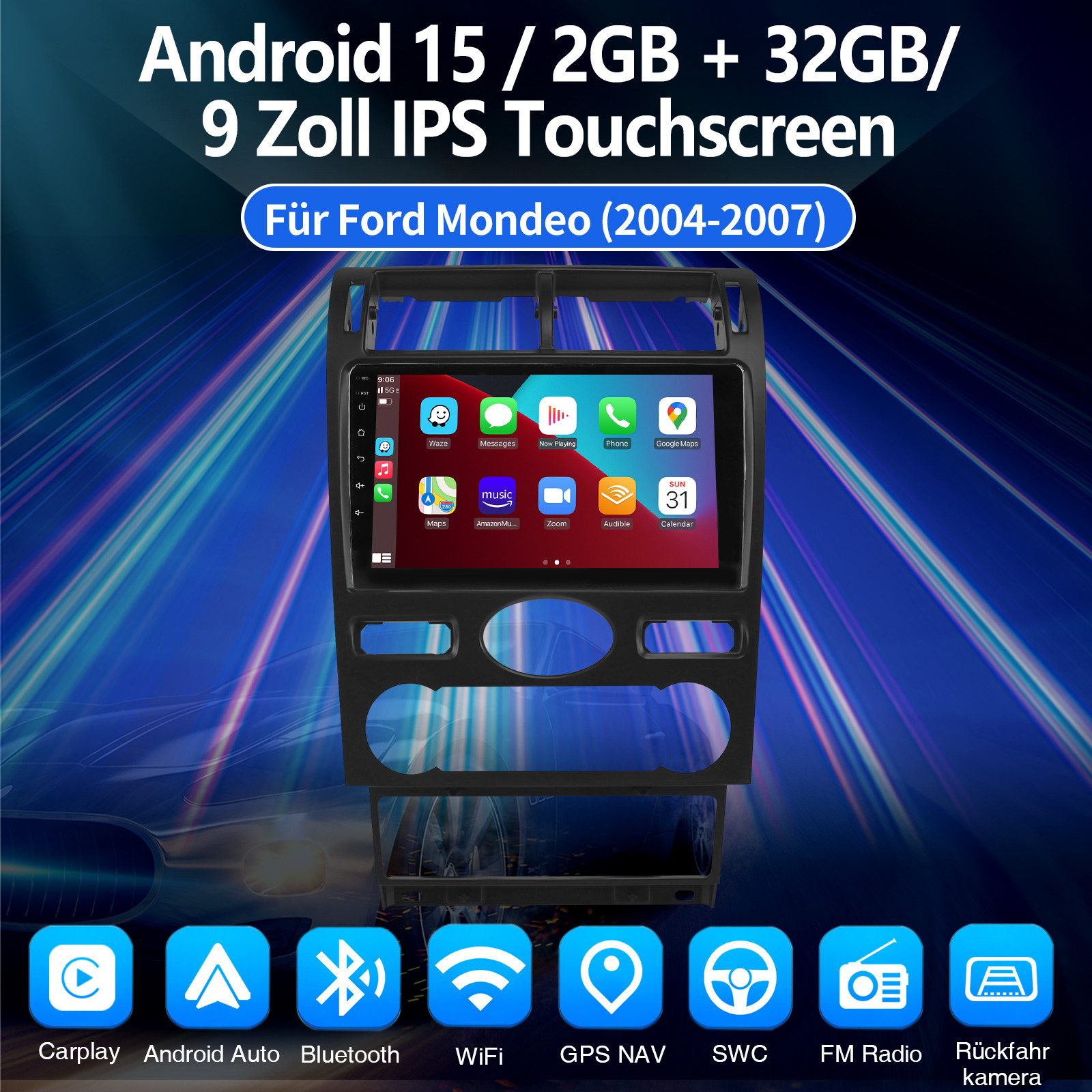 ESSGOO DAB+ Android 15 Autoradio für Ford Mondeo III 2004-07 Carplay GPS Navi Autoradio (RDS, 4+64GB(optional), FM, AM, DAB+ (optional), Apple Carplay & Android Auto,Bluetooth,ASP,USB)