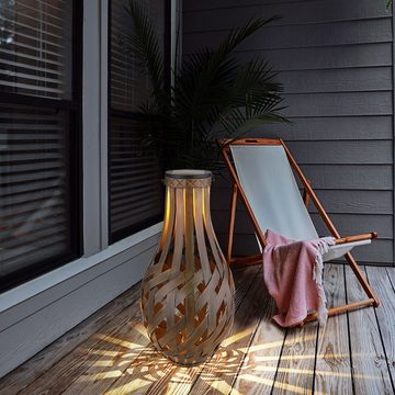 etc-shop Außen-Deckenleuchte, LED-Leuchtmittel fest verbaut, Warmweiß, Solarlaterne Garten Bambus Solarlampen Tischlampe