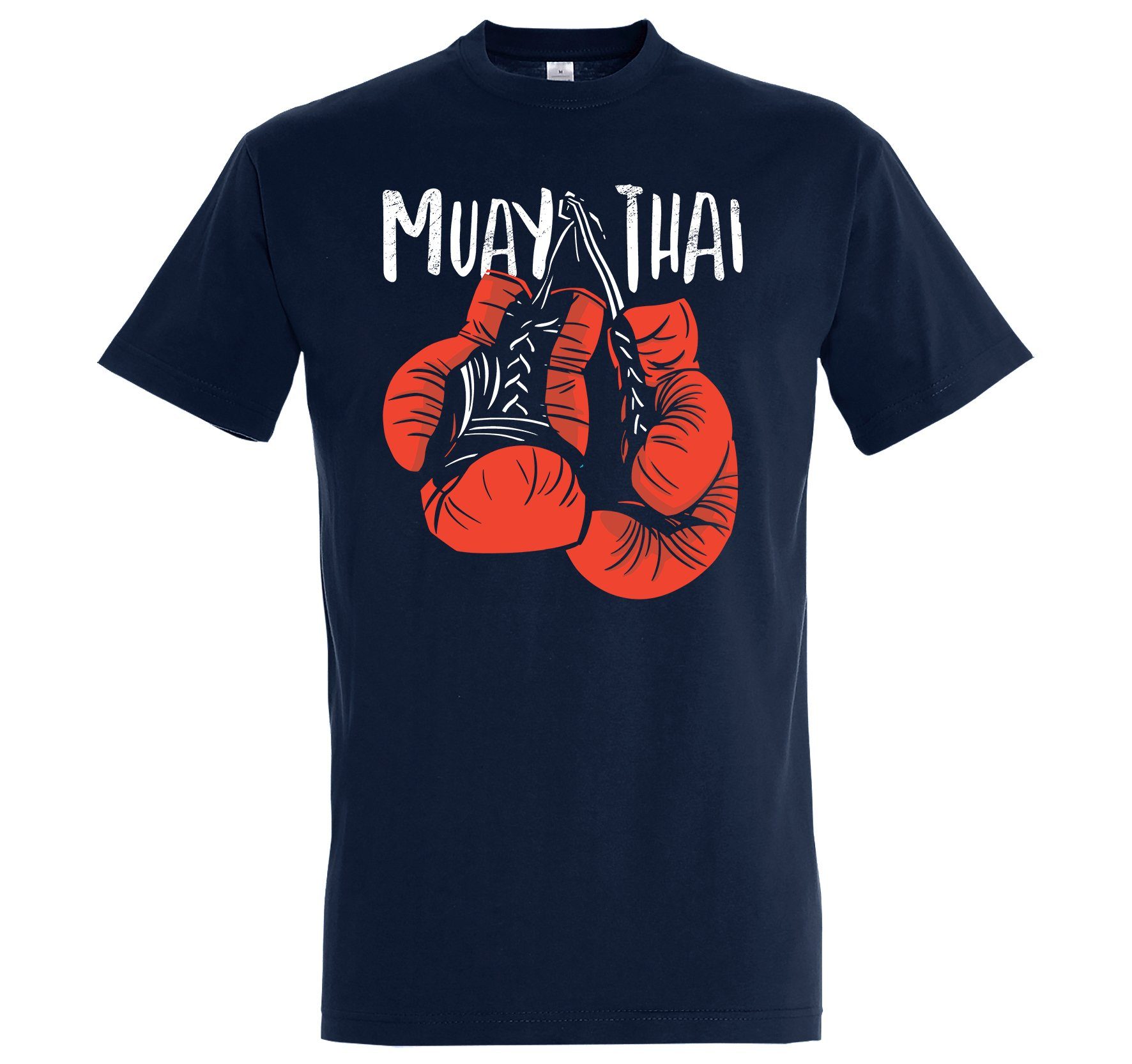 trendigem Shirt mit Boxen Thai Designz Herren Navyblau T-Shirt Frontprint Muay Youth