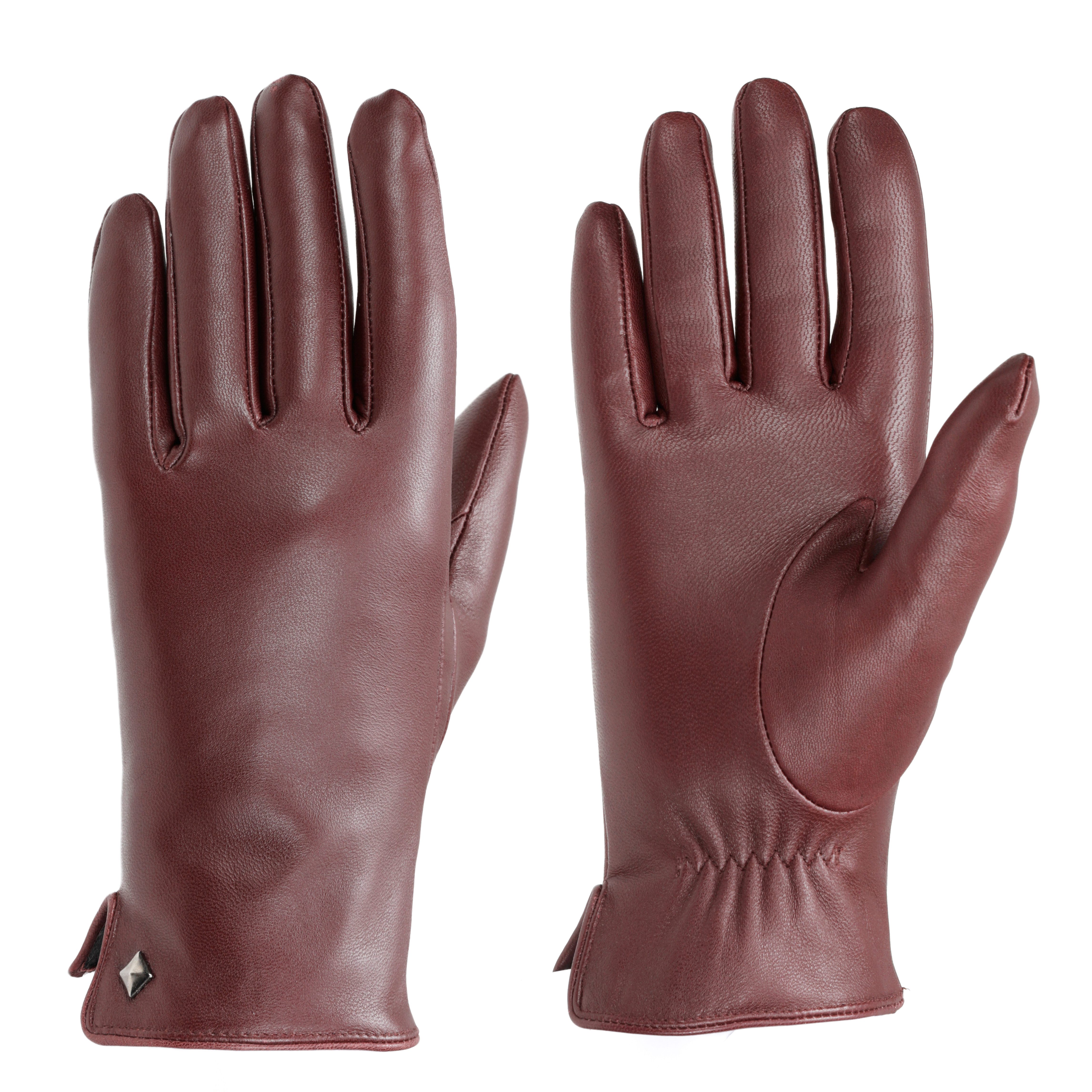 PEARLWOOD Lederhandschuhe Meg dekorativer Rockstud - elastischer Bund - Seitenschlitz