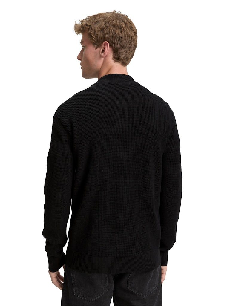 TOM TAILOR Fleecejacke Strickjacke Sportiver Look: Bomber-Stil mit markantem Logo-Badge am Arm