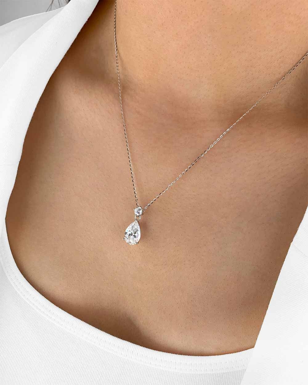 Kette mit Anhänger 'Monica' Damen Halskette Silber 925 Tropfen Anhänger Kristall