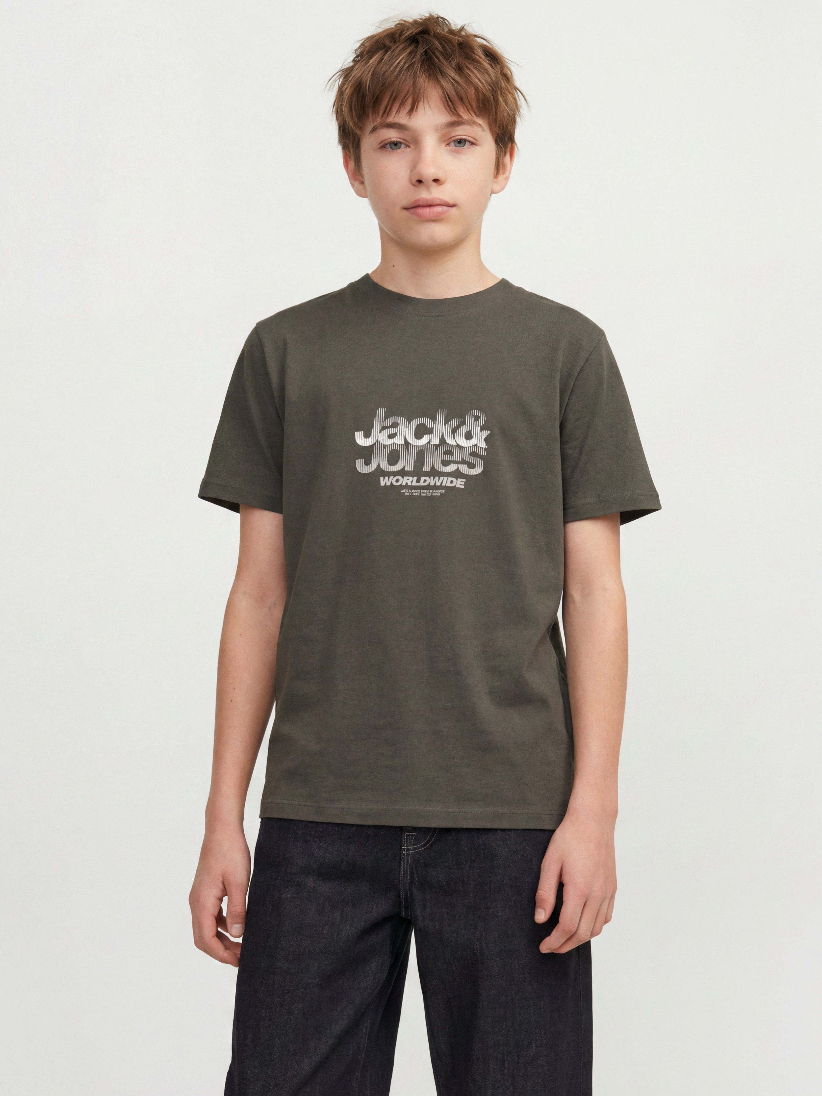 Jack & Jones Junior Rundhalsshirt JCOECHO GRAPHIC FRONT SS TEE CN FST JNR Baumwolle, regular fit