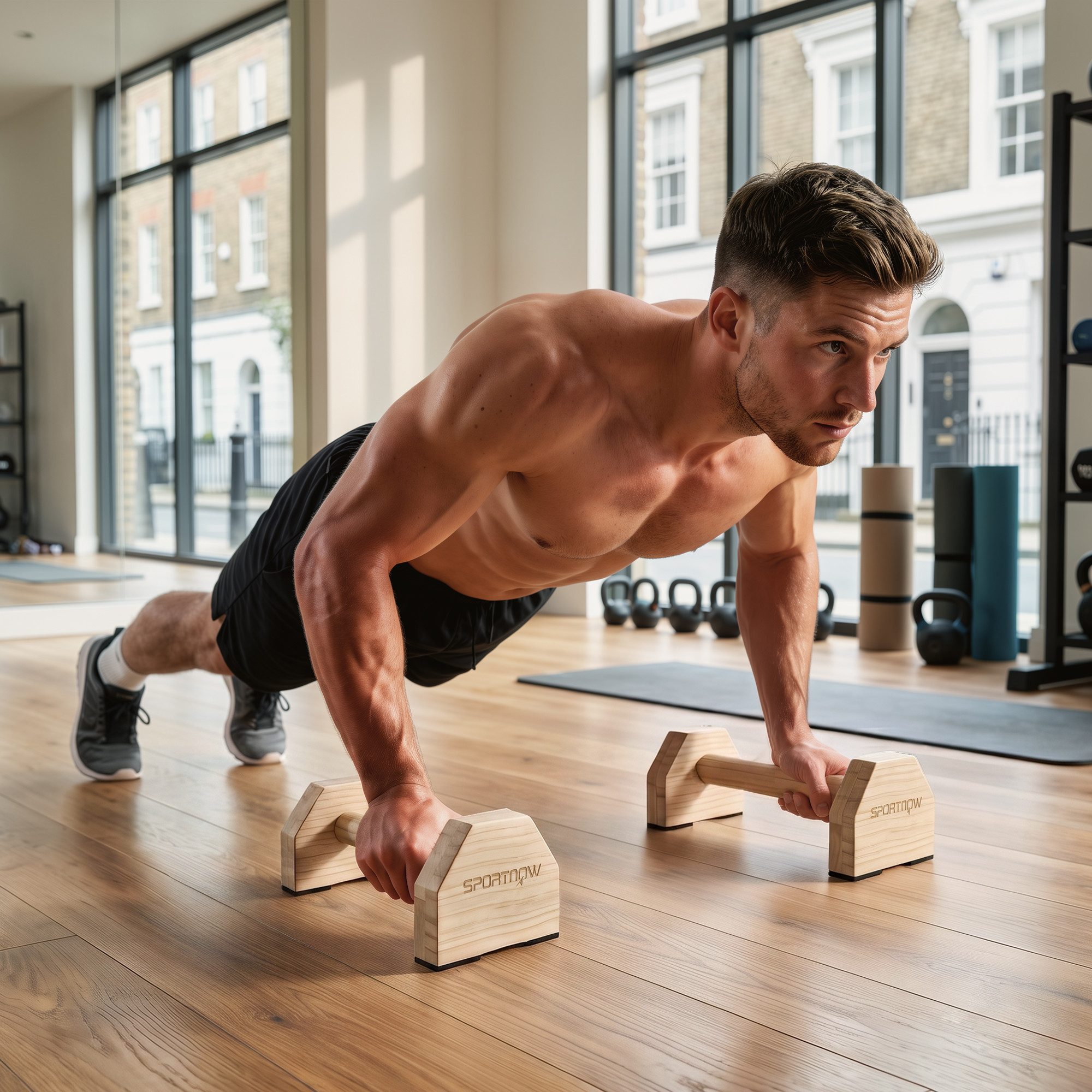 SPORTNOW Kraftstation 2er-Set rutschfest Push Up Griffe aus Holz Parallettes, 0 Gewichtsblöcke (Liegestützen, 1-tlg., Liegestützgriffe), für Muskeltraining, Krafttraining, Naturholz