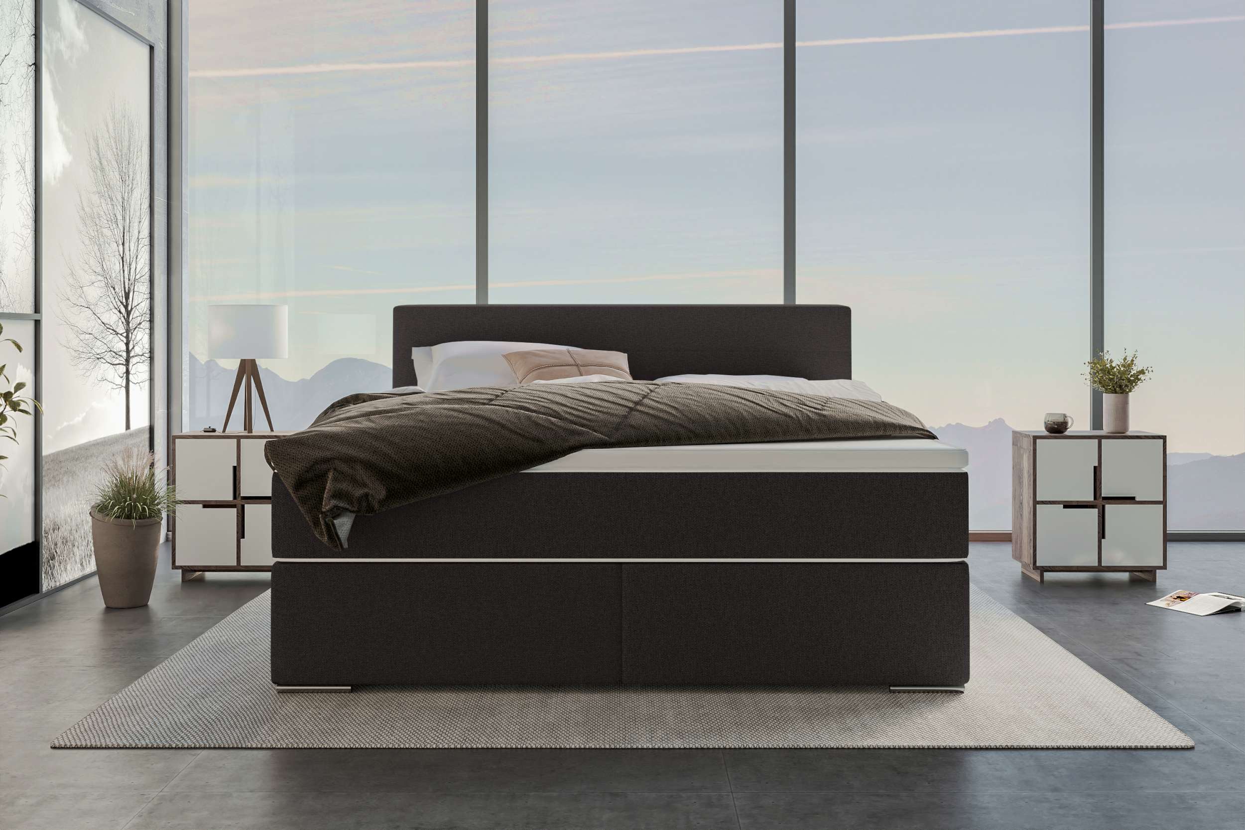 Sofa Dreams Boxspringbett Boxspringbett Valerio Webstoff, Webstoff, anthrazit, 140x200 cm (Schlafzimmerbett, Bett), MALMO_NEW