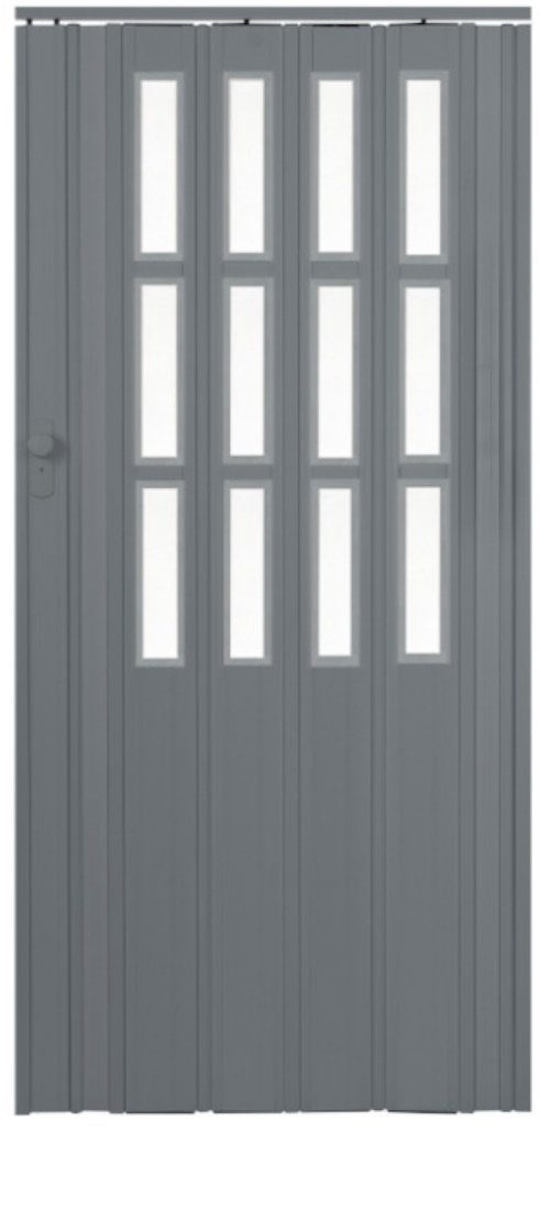 Standom Falttür Schiebetür Tür grau mit Fenster Schloss H. 203 cm Türbreite bis 85 cm