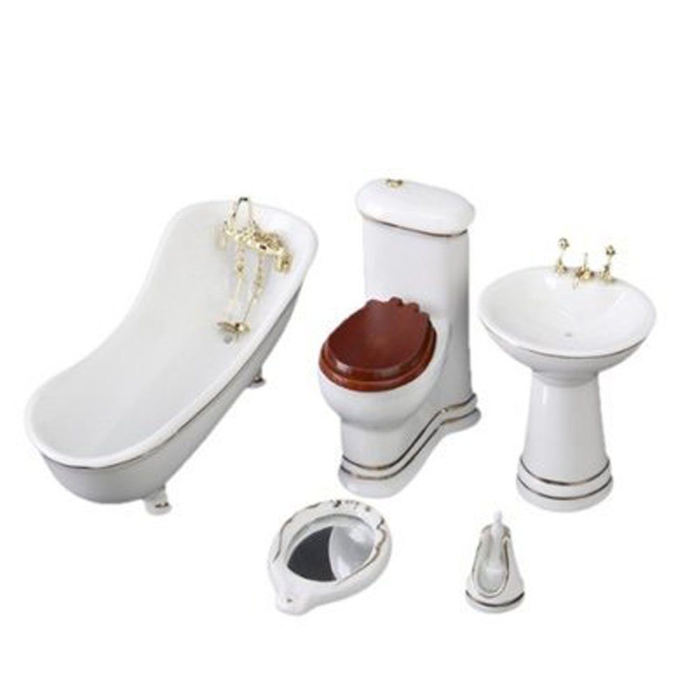 CTGtree Dekoobjekt Miniatur Waschbecken (5 Set Zubehör St) 1/12 Toilette Badewanne