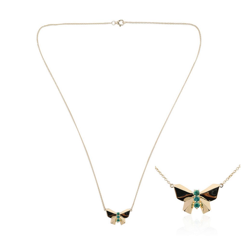 Cavill Goldkette Cavill Sambia-Smaragd Goldcollier 9K Gelbgold Schmetterling 0,14 ct (1-tlg)