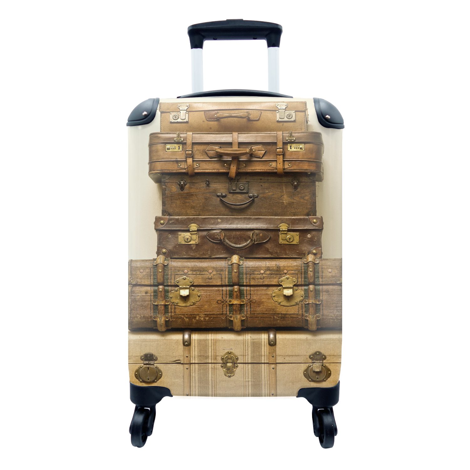 Ferien, Vintage Handgepäck - 4 Reisetasche Trolley, Handgepäckkoffer mit - Koffer Rollen, MuchoWow für rollen, Antik, Reisekoffer