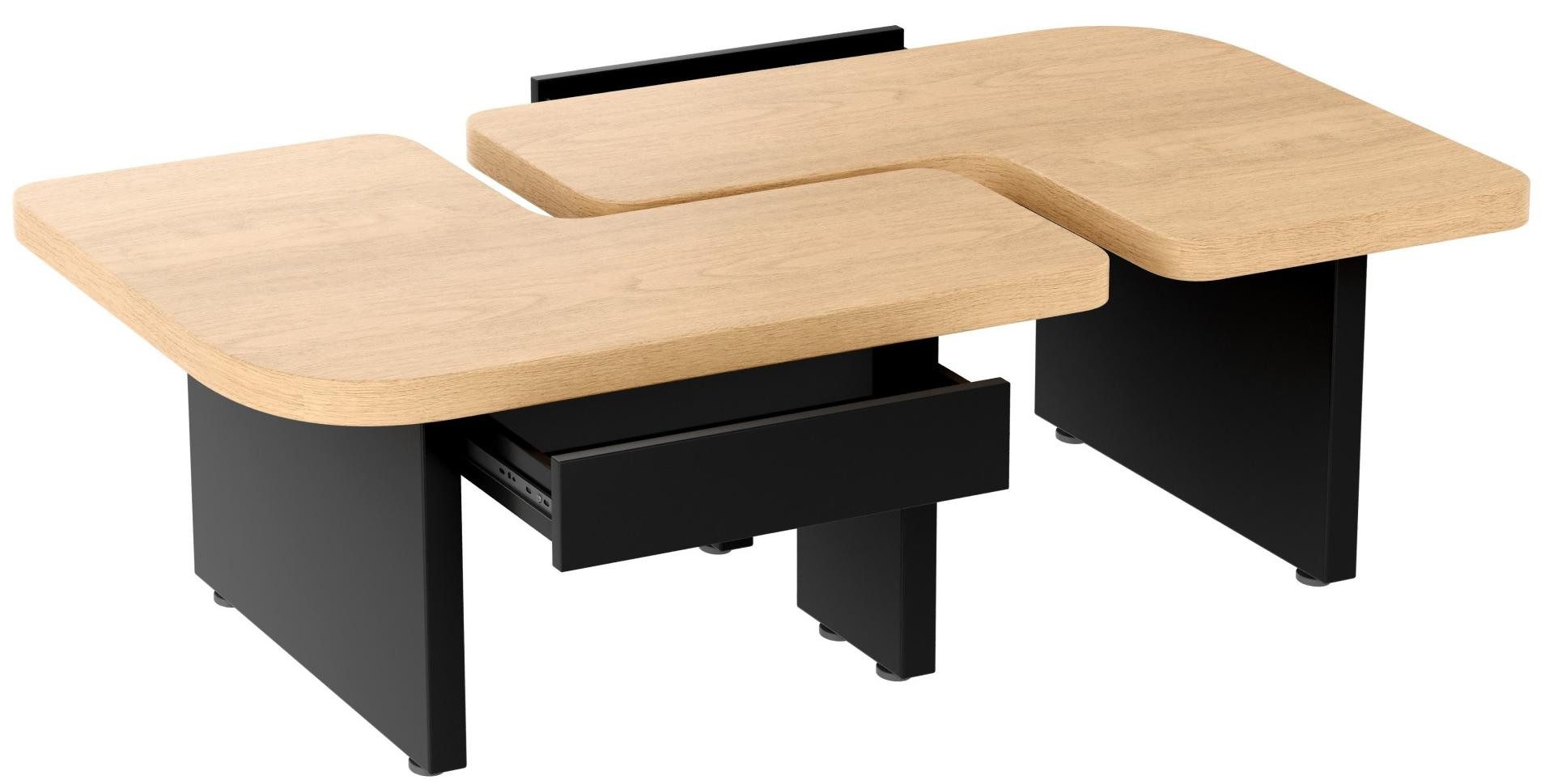 LVHOM Couchtisch 135x60cm/90x90cm ÖKO Modern Modular 2-in-1 mit Beleuchtung (Sachlichkeit + Innovation, Technische Details in Kurzform, Umweltbewusstsein, Wertige Materialassoziation, mehr in 1 Design trifft intelligente Raumtransformation), Rückseitige LED-Rille mit Fernbedienung