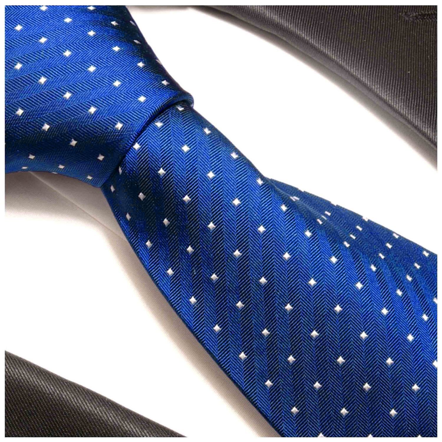 Schlips Seide Schmal Krawatte Paul 954 gepunktet blau Malone modern Designer Seidenkrawatte (6cm), 100% Herren