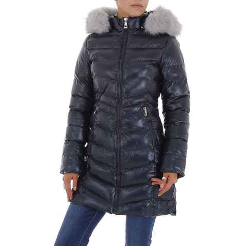 Ital-Design Winterjacke Damen Freizeit Kapuze (abnehmbar) Gefüttert Winterjacke in Dunkelblau