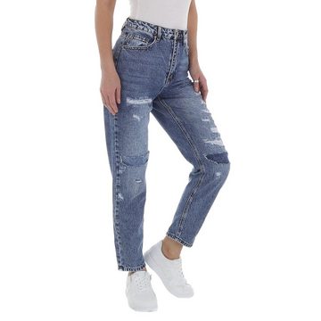 Ital-Design Mom-Jeans Damen Freizeit Destroyed-Look High Waist Jeans in Blau