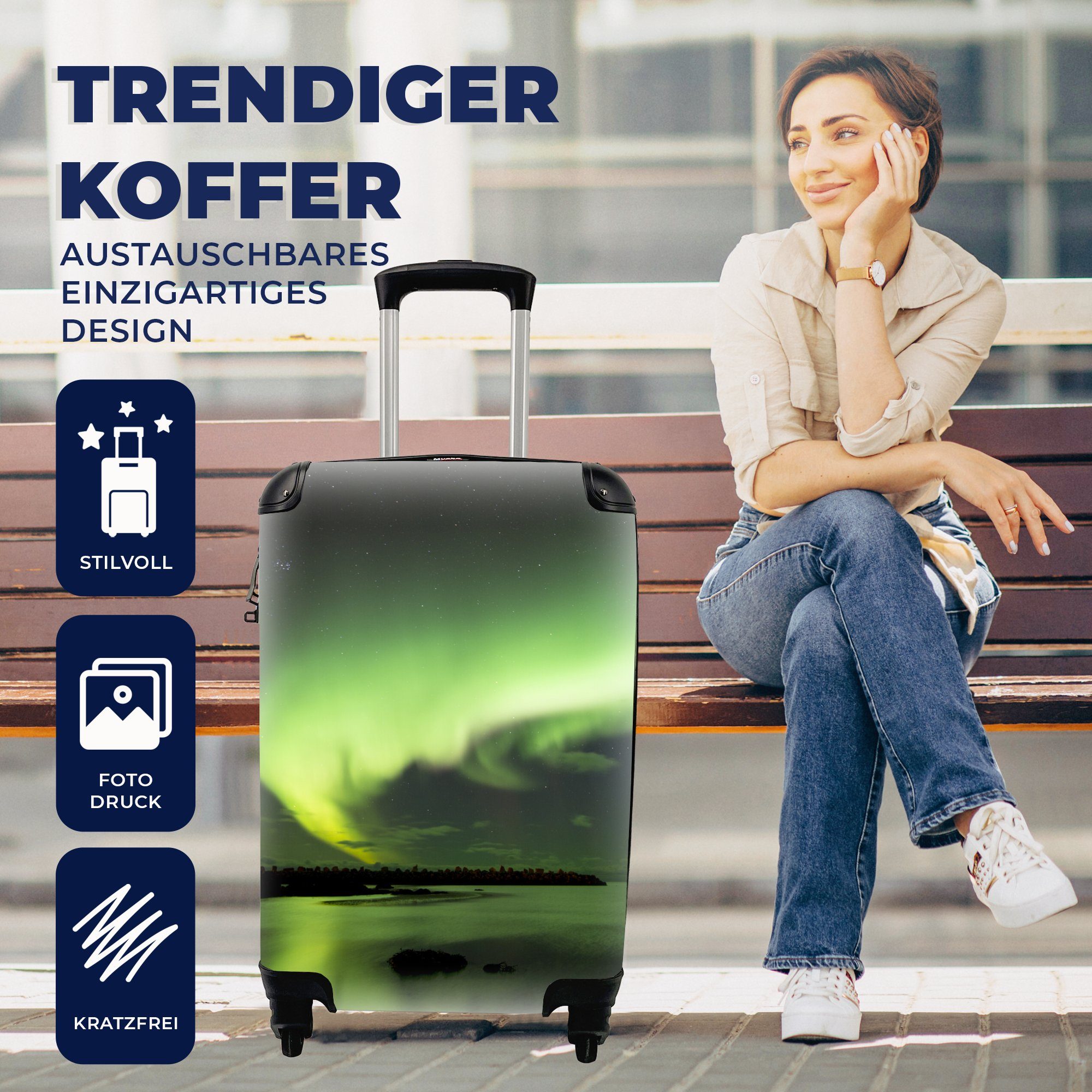 Ferien, Norwegen, Handgepäck - Rollen, Reisetasche für Nordlichter Grün Trolley, Handgepäckkoffer mit MuchoWow - Reisekoffer 4 rollen,