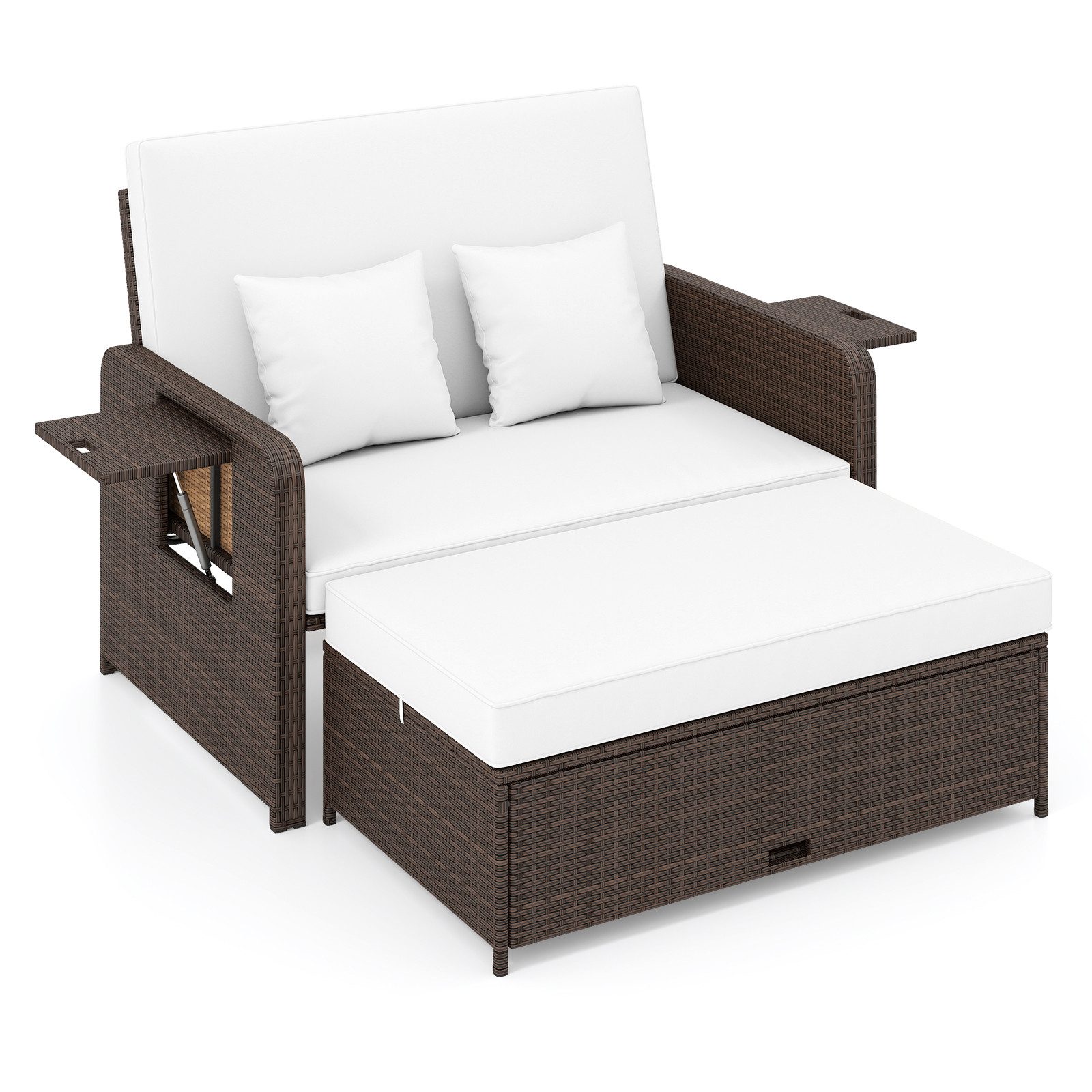 KOMFOTTEU Loungebett, 2-Sitzer Gartensofa Sonnenliege Doppelliege mit Liegefunktion