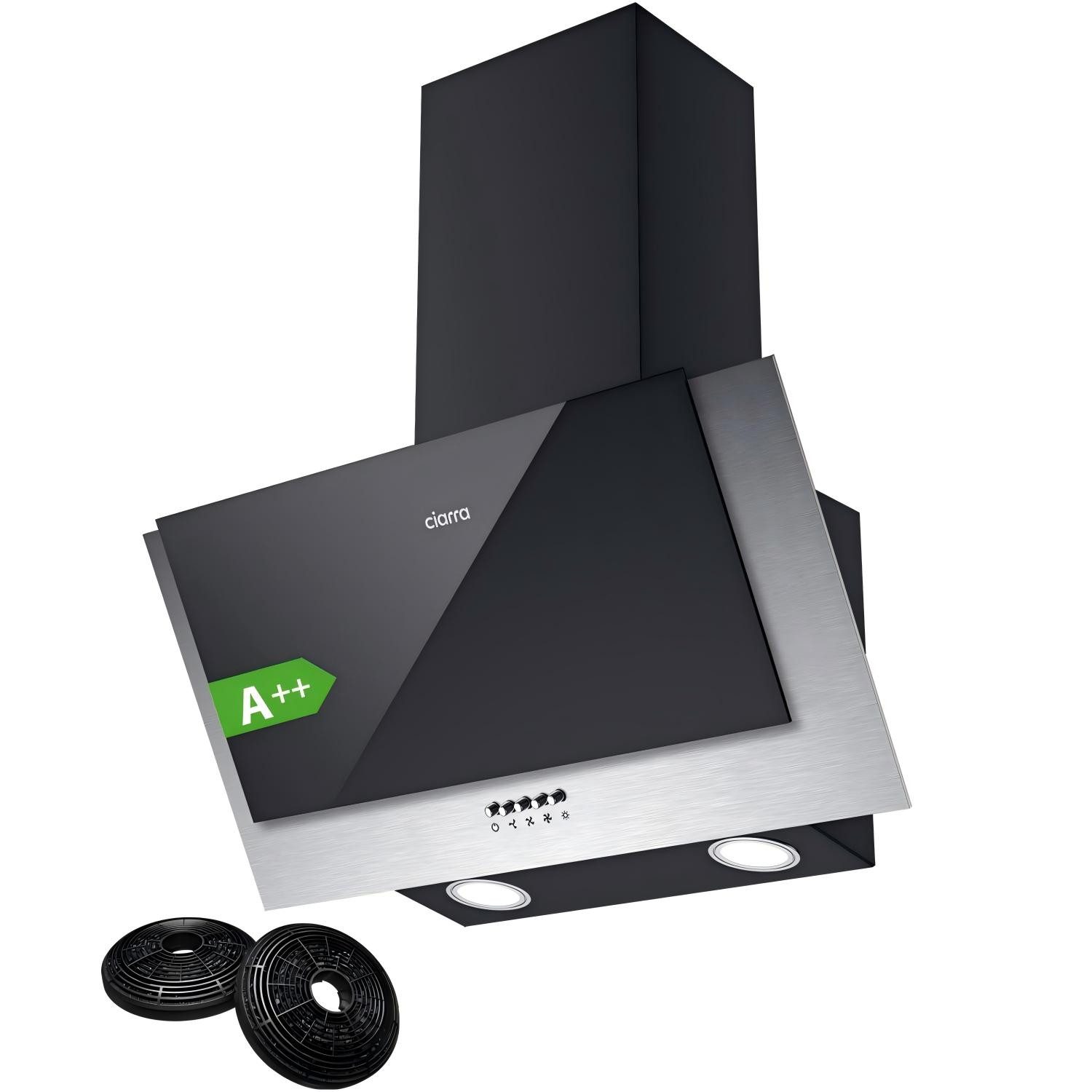 CIARRA Kopffreihaube 60cm A++ 350m³/h Schräghaube Abluft & Umluft CBCB6736C 60cm A++ 350m³/h Schräghaube Abluft & Umluft CBCB6736C, Kopffrei Dunstabzugshaube 60 cm mit Kohlefilter & LED 3 Stufen