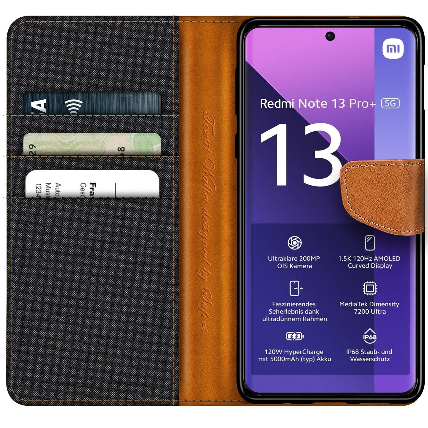 CoolGadget Handyhülle Flip Case Wallet Cover Book Tasche für Xiaomi Redmi Note 13 Pro+ 5G 6,67 Zoll, Handy Tasche mit Kartenfach Book Schutzhülle
