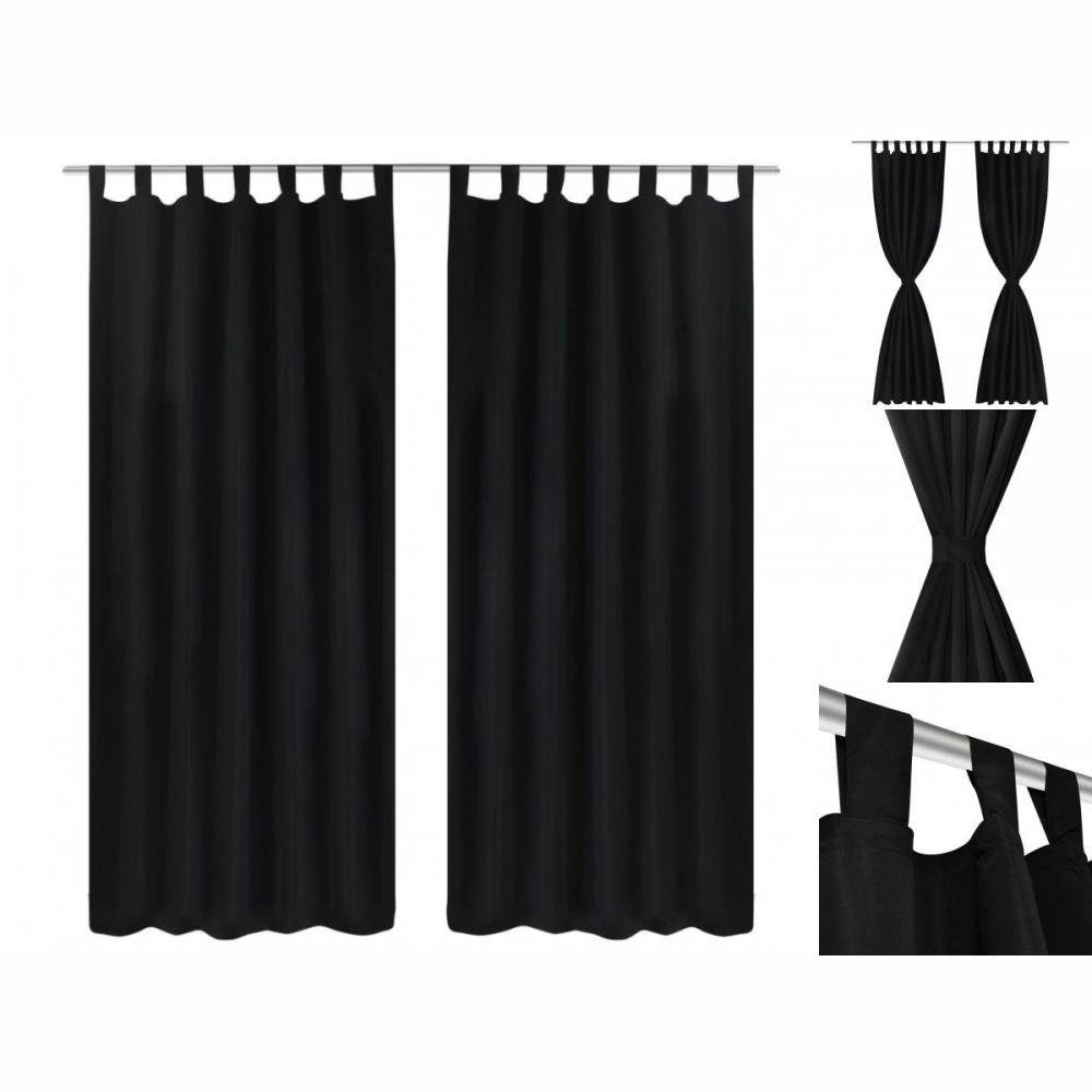 Gardine Vorhänge Gardienen aus Satin 2-teilig 140 x 245 cm Schwarz, vidaXL, Schlaufen