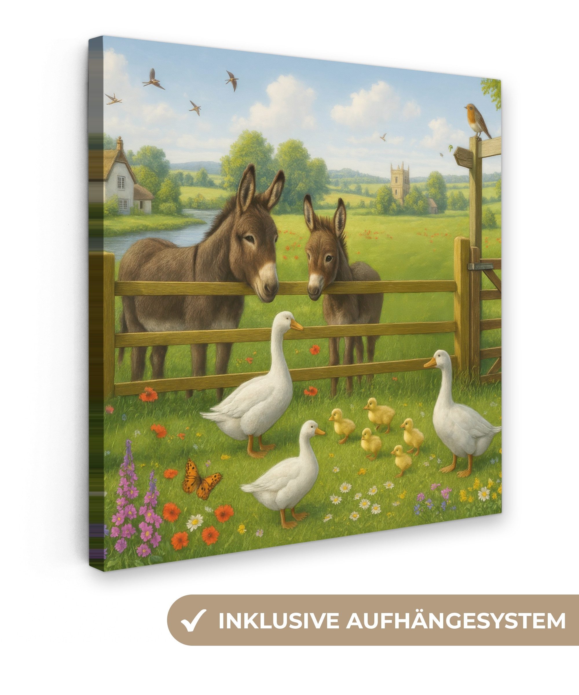 OneMillionCanvasses® Leinwandbild Esel - Gänse - günstig online kaufen