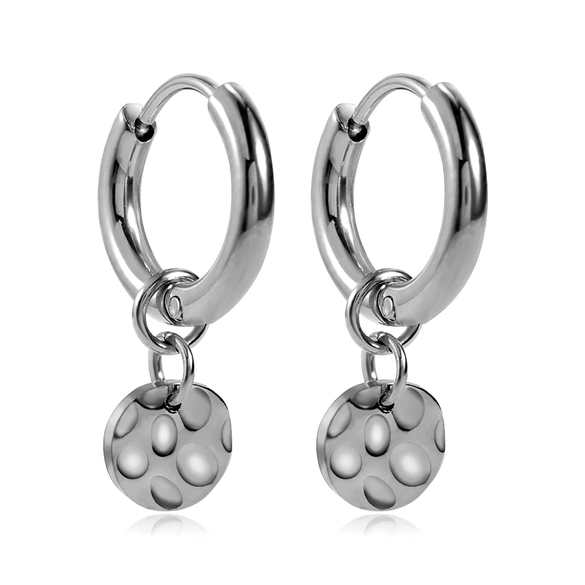 Kim Johanson Paar Creolen Plättchen Coin, Edelstahl