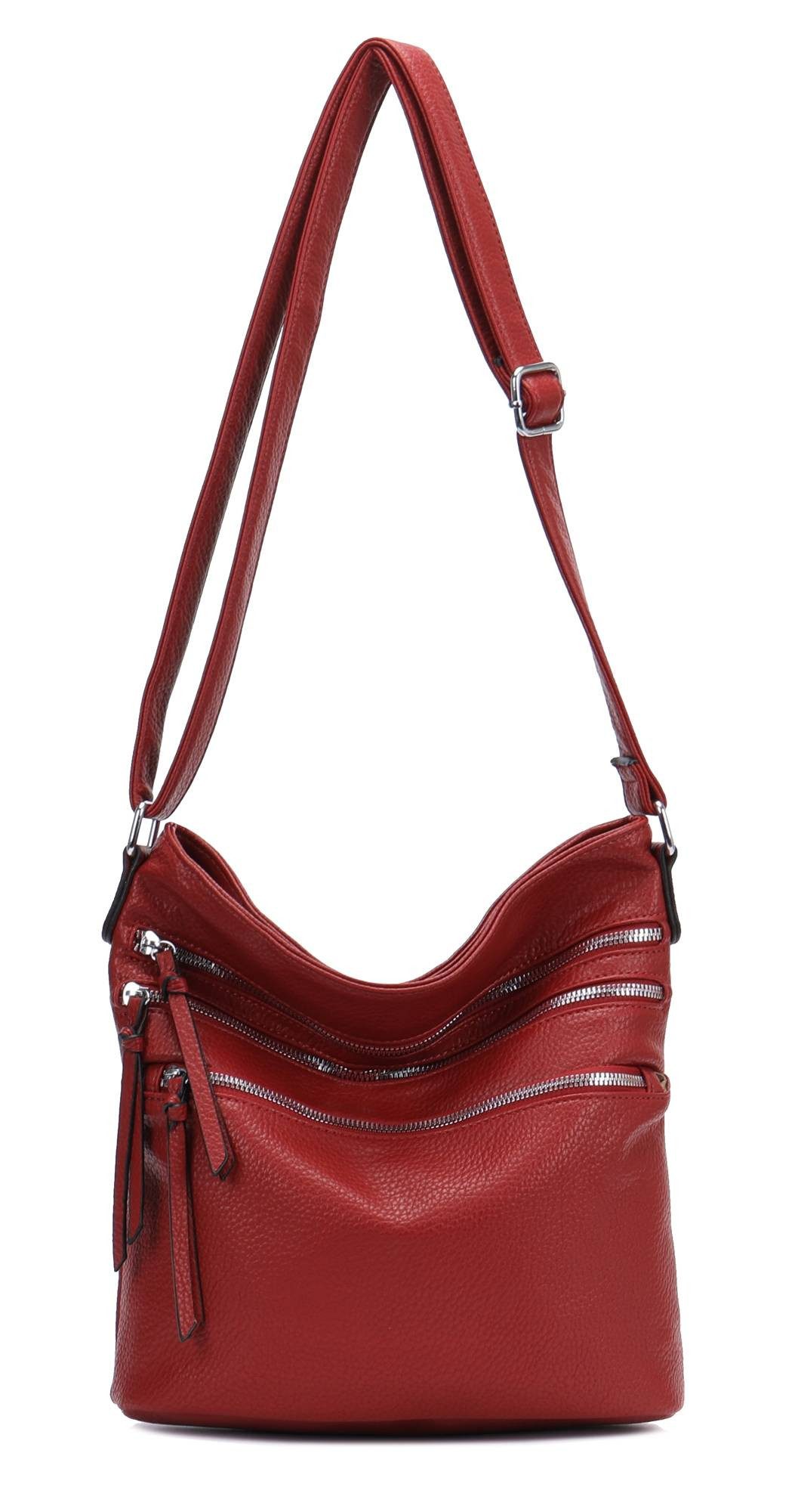 ITALYSHOP24 Schultertasche Damen Hand-Tasche XL Shopper Umhängetasche Cross body Over Hobo Bag, Henkeltasche für Reise Urlaub Sport, viele Fächer, langes Schultergurt