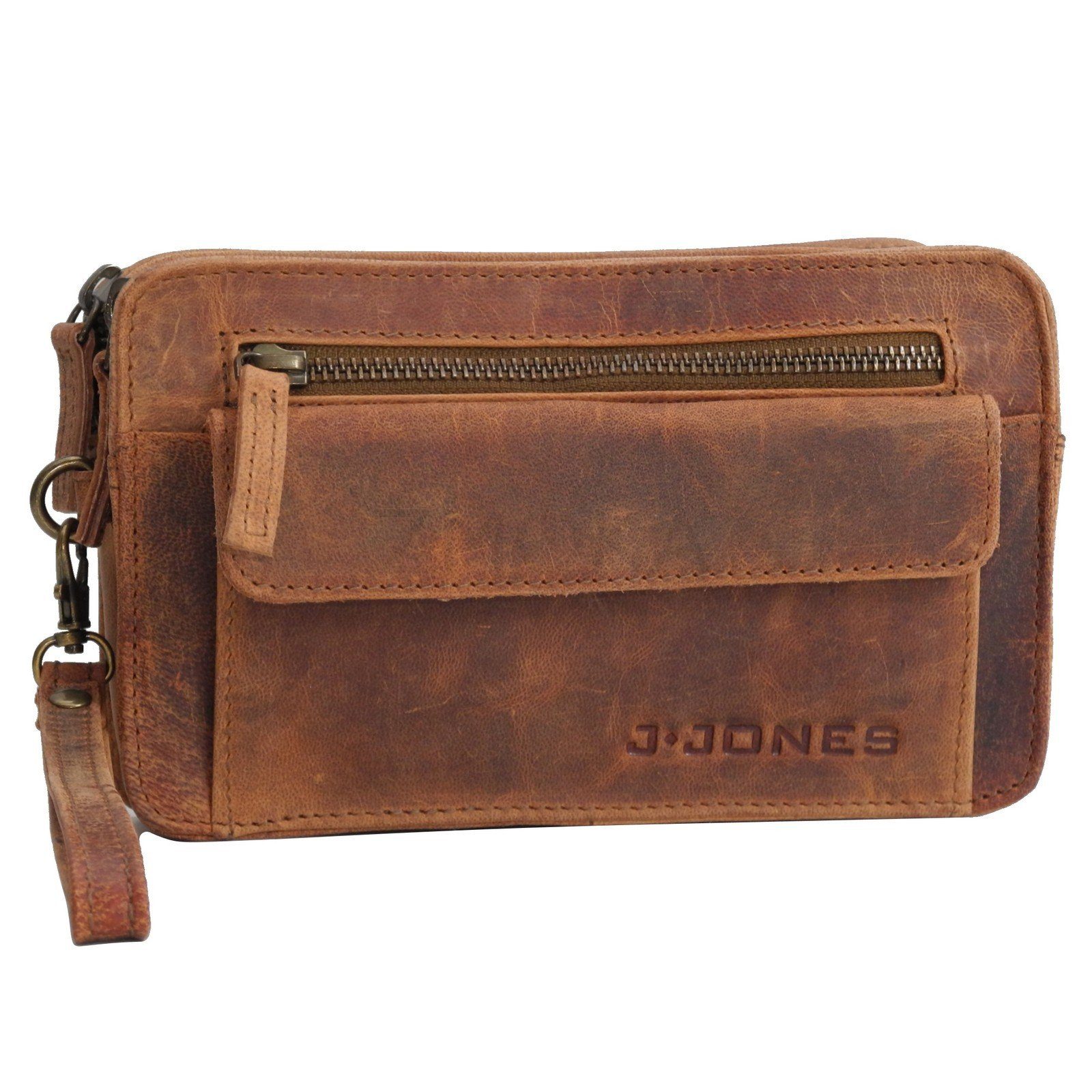 Handgelenktasche - - Doppelkam Braun Leder Herrentasche Herren Handgelenktasche J.JONES J.Jones