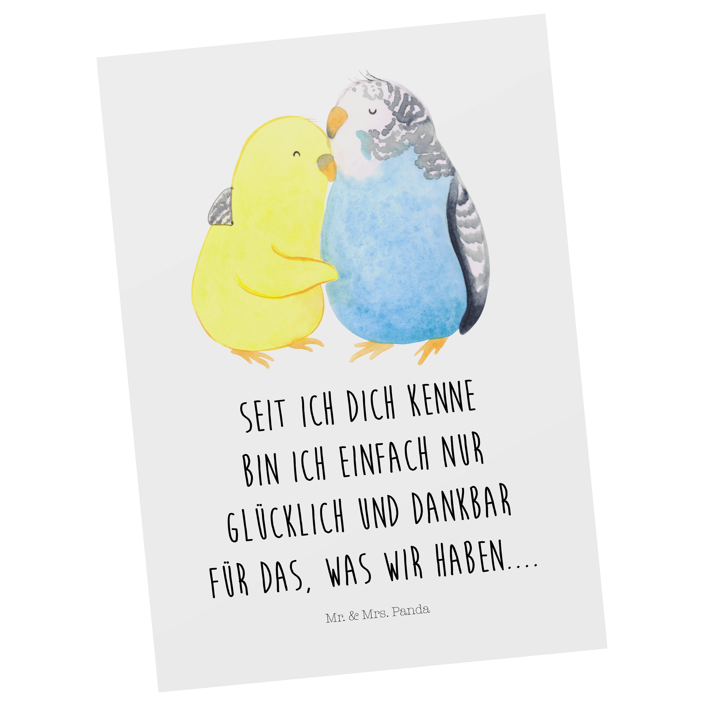 Mr. & Mrs. Panda Postkarte Wellensittich Liebe - Weiß - Geschenk, Partner, Freund, Einladungskar