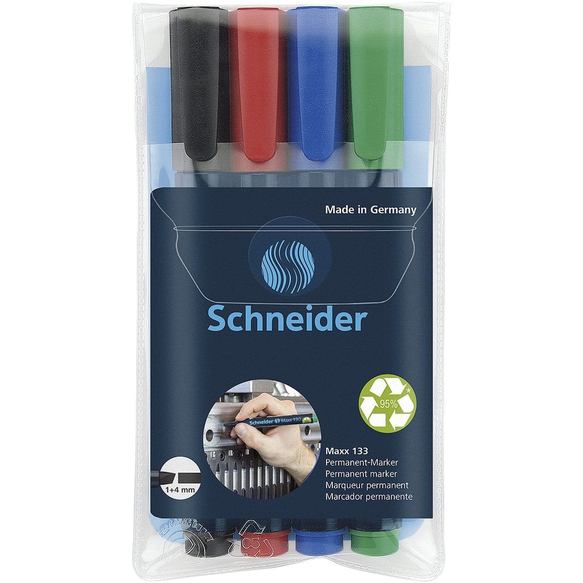 schwarz blau, Strichstärke: mm 4,0 toluolfrei, 1,0 Permanentmarker - grün, rot, Schneider (4-tlg), 133, Maxx