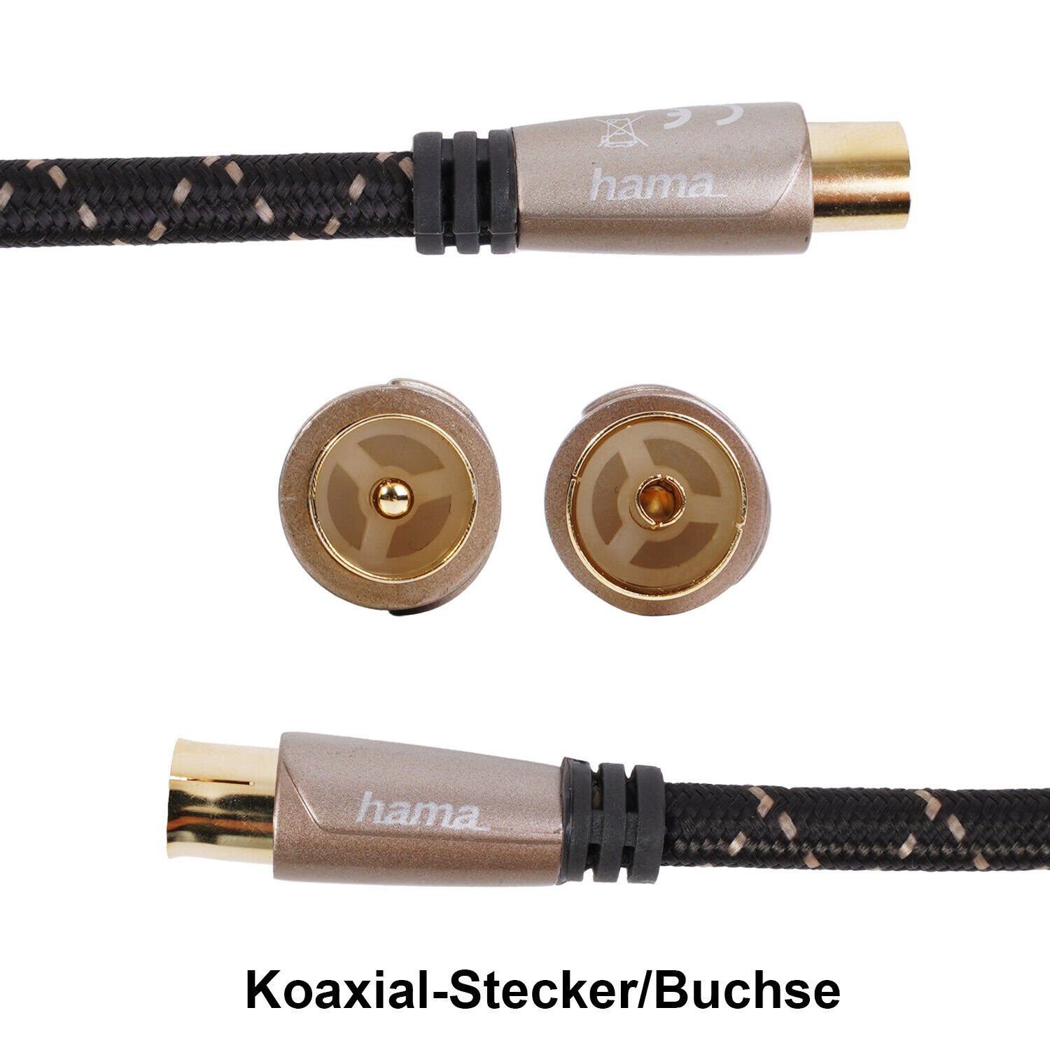 Hama HQ 5m Antennen-Kabel 120db Koaxial-Kabel Braun Video-Kabel, Koaxial, Koaxial (500 cm), Koax-Kabel Full HD TV 8K 4K UHD HD+ HDR 120 db Ferrit-Filter