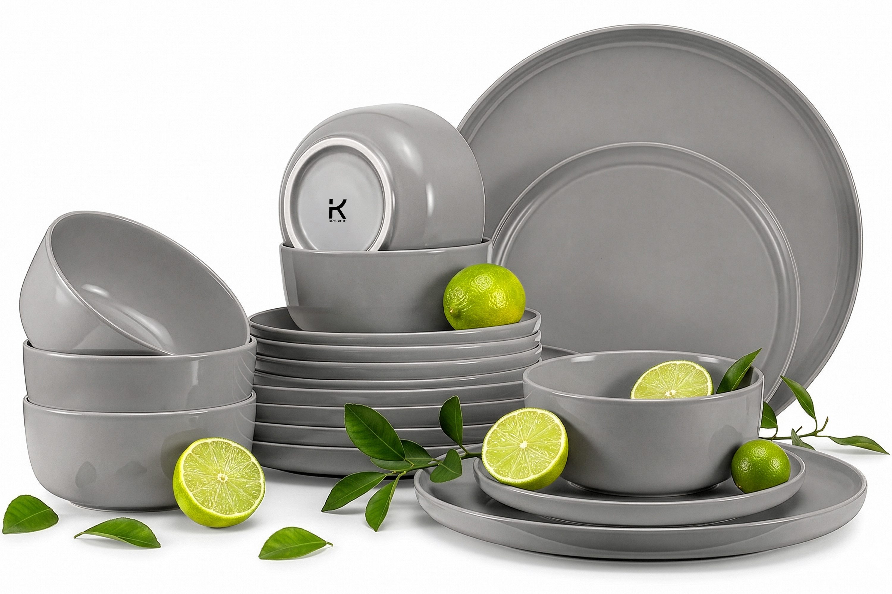 KONSIMO® Tafelservice VICTO Geschirrset hergestellt in der EU (18-tlg), 6 Personen, Steingut, matt, spülmaschinengeeignet, mikrowellengeeignet