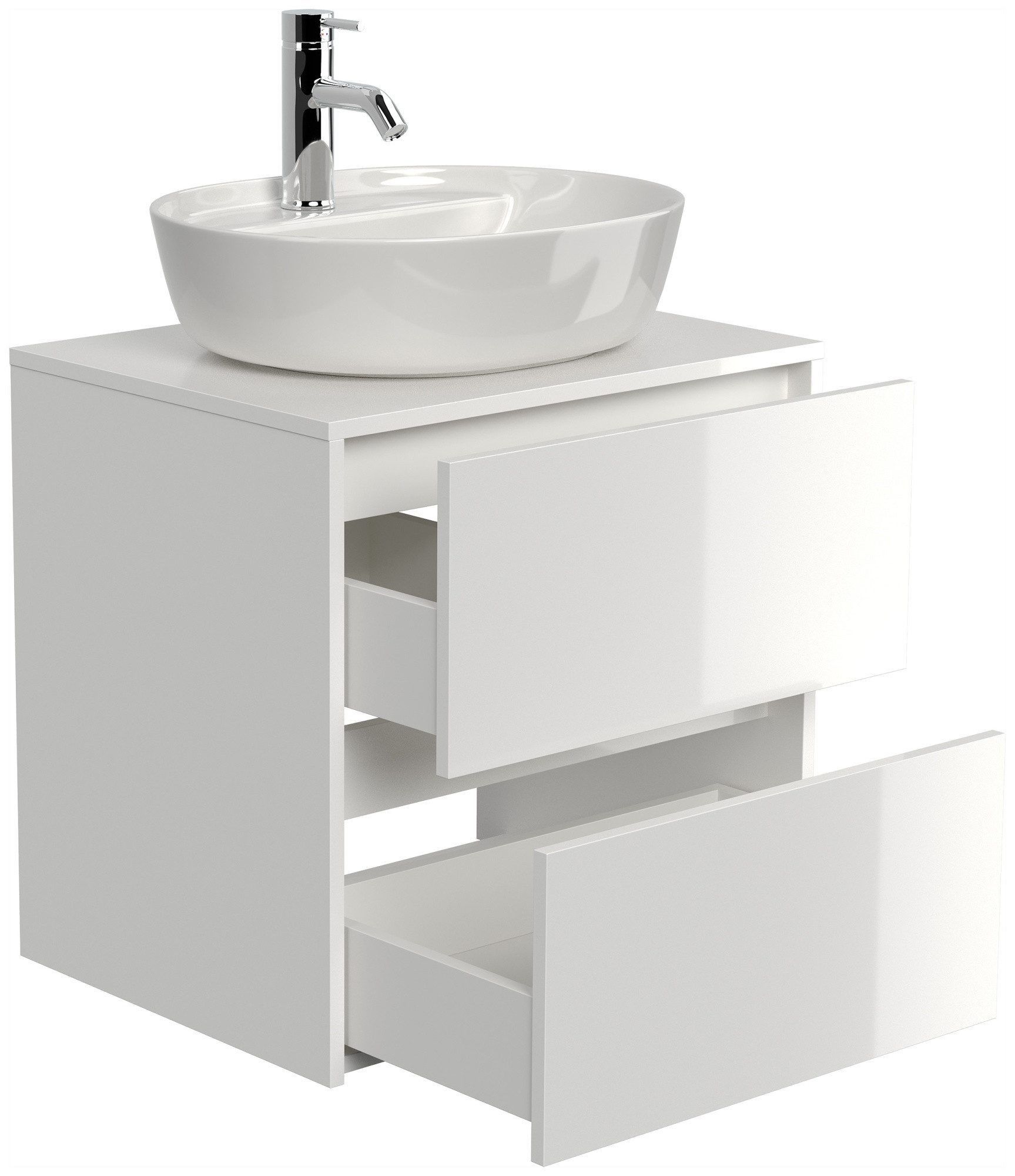 Magnolia Home Waschtisch Badmöbel Taifun 60cm mit ovalem Aufsatzwaschbecken weiß Hgl – Bild 4 von 5