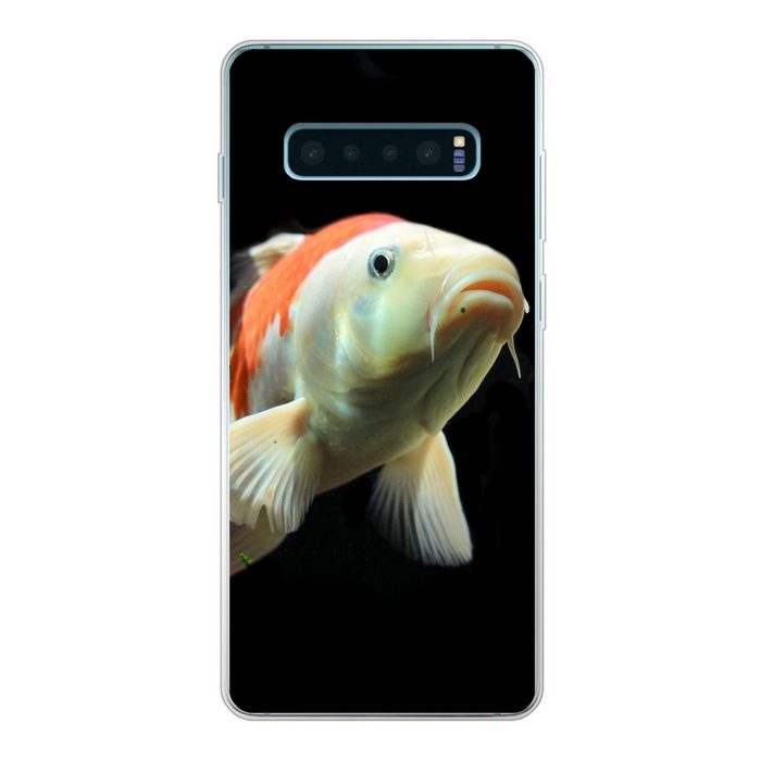 MuchoWow Handyhülle Ein Koi-Karpfen mit orangefarbenen Details vor einem schwarzen Phone Case Handyhülle Samsung Galaxy S10 Lite Silikon Schutzhülle