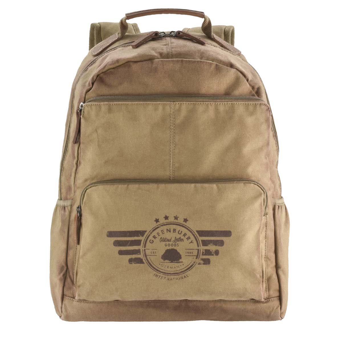 Greenburry Tagesrucksack Aviator, Rucksack, mit Notebookfach 32x31cm, rustikales starkes Canvas