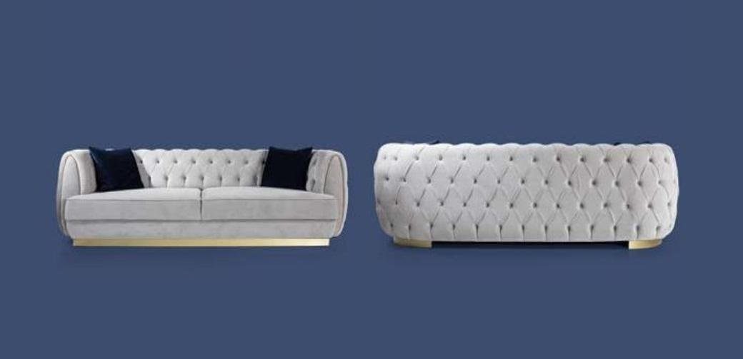 Neu Samt Weiß Sofa 3-Sitzer Elegante Chesterfield Sitzmöbel Dreisitzer JVmoebel Couch