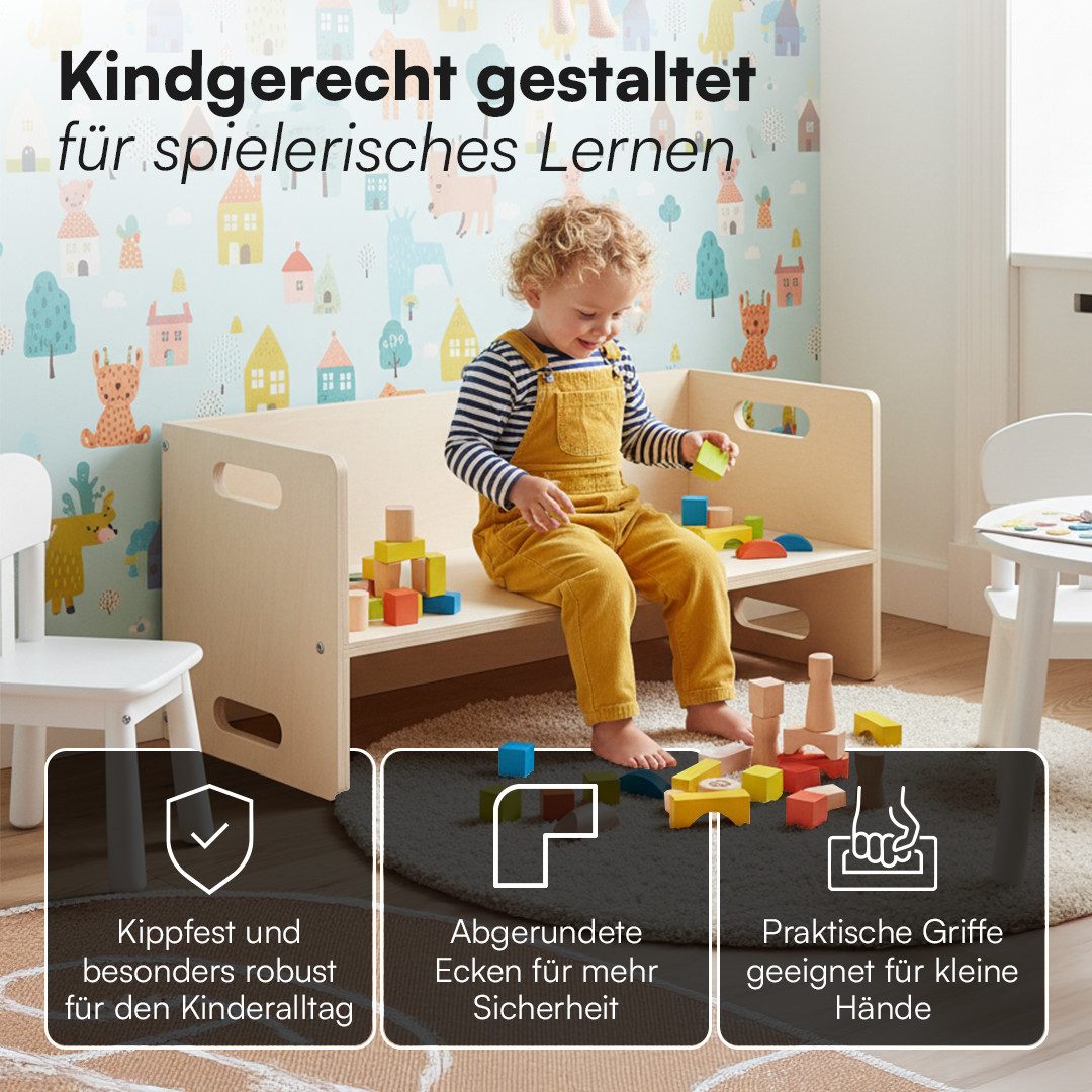 Bellabino Kindersitzgruppe Aki, 3 verschiedene Sitzhöhen, (1x Bank), natur unbehandelt, 2in1 als Sitz oder Tisch nutzbar