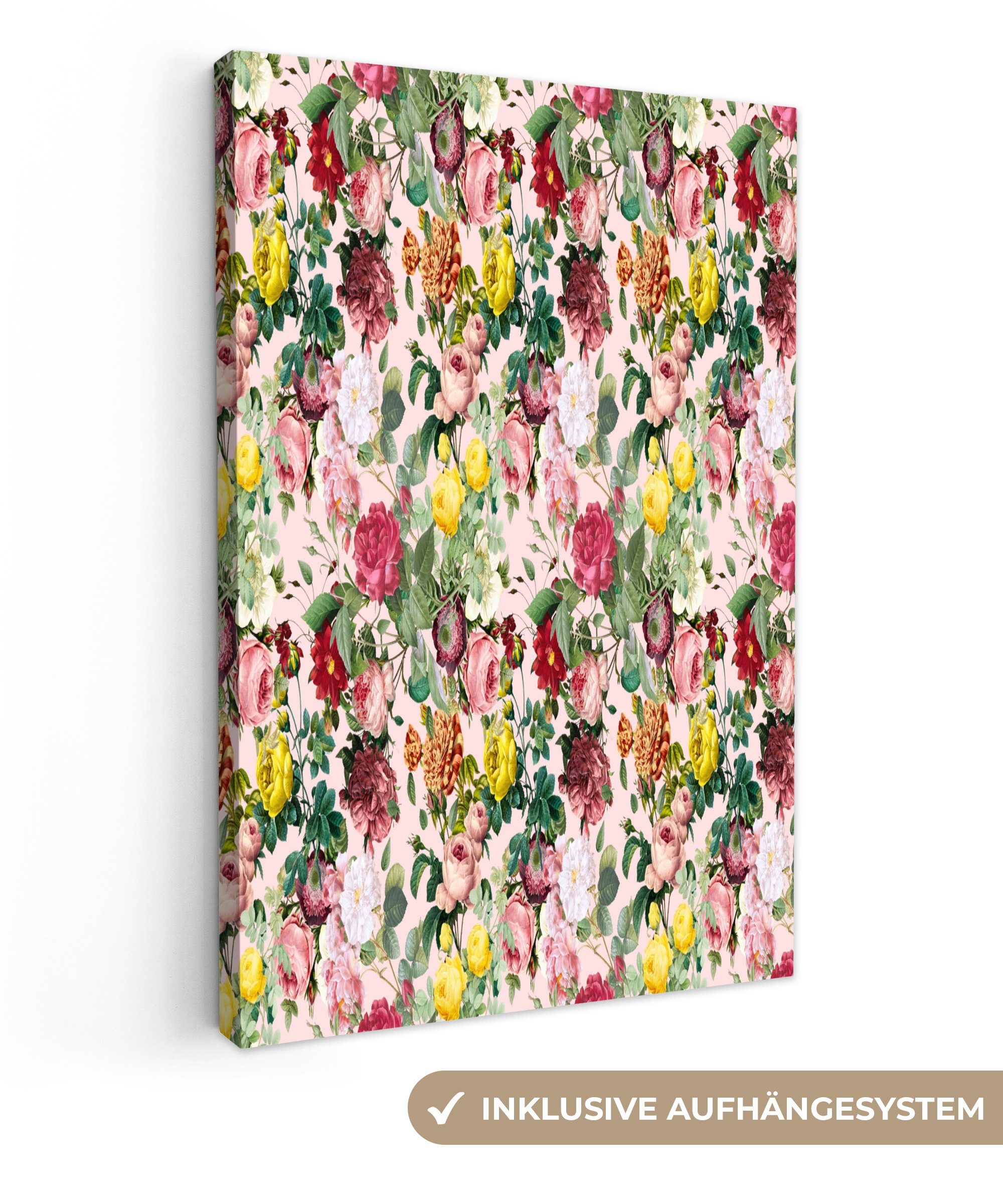 OneMillionCanvasses® Leinwandbild Rosen - Blumen - Muster - Farben, (1 St), Leinwandbild fertig bespannt inkl. Zackenaufhänger, Gemälde, 20x30 cm
