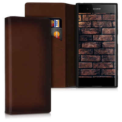kalibri Handyhülle Hülle für Sony Xperia XA1 Plus, aus edlem Leder - mit Kartenfächern und Stand - Case Cover Schutzhülle