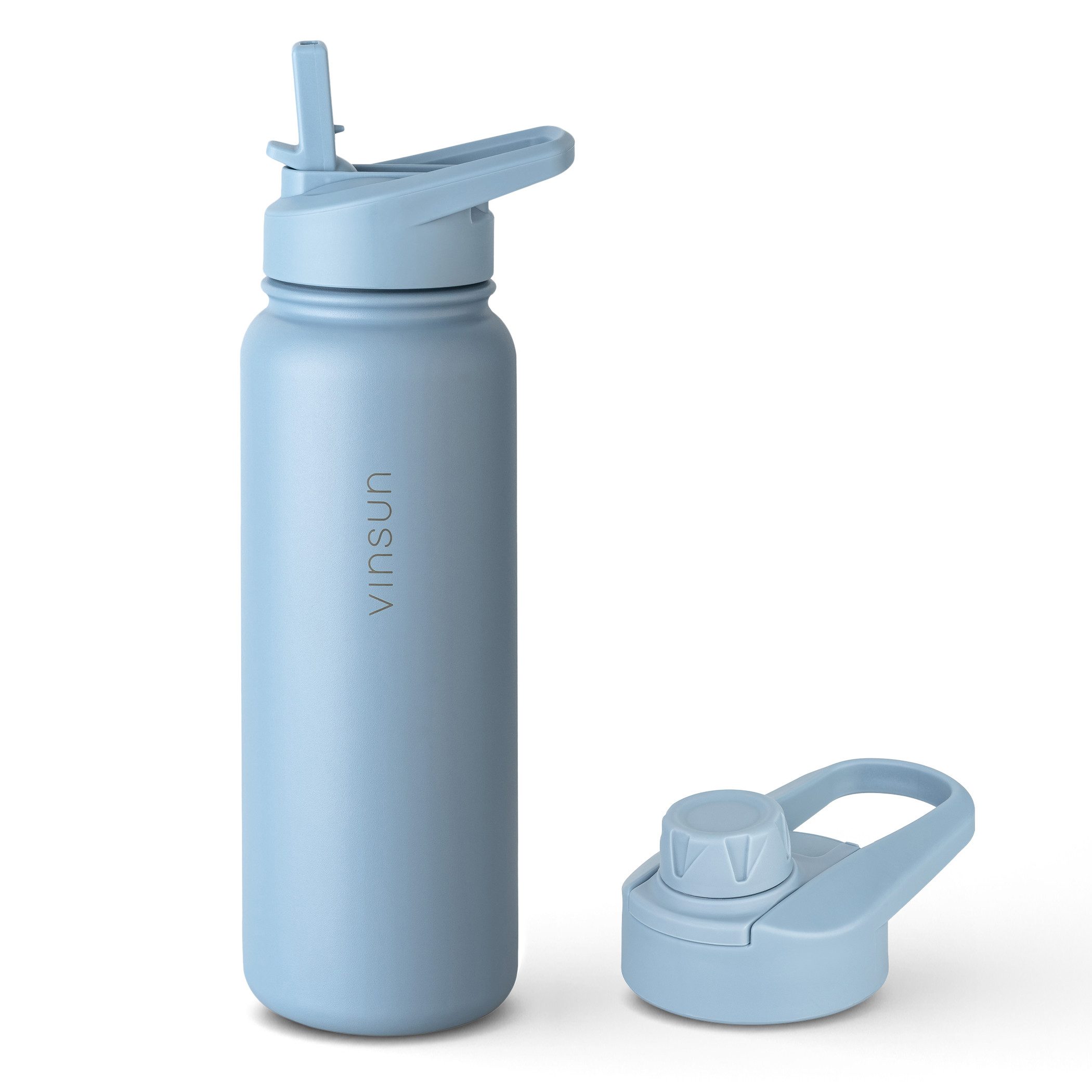 Vinsun Isolierflasche Edelstahl Trinkflasche 750ml Strohhalm - 2 Deckel Thermoflasche, BPA frei, doppelwandig, auslaufsicher, bruchsicher, geruchsneutral