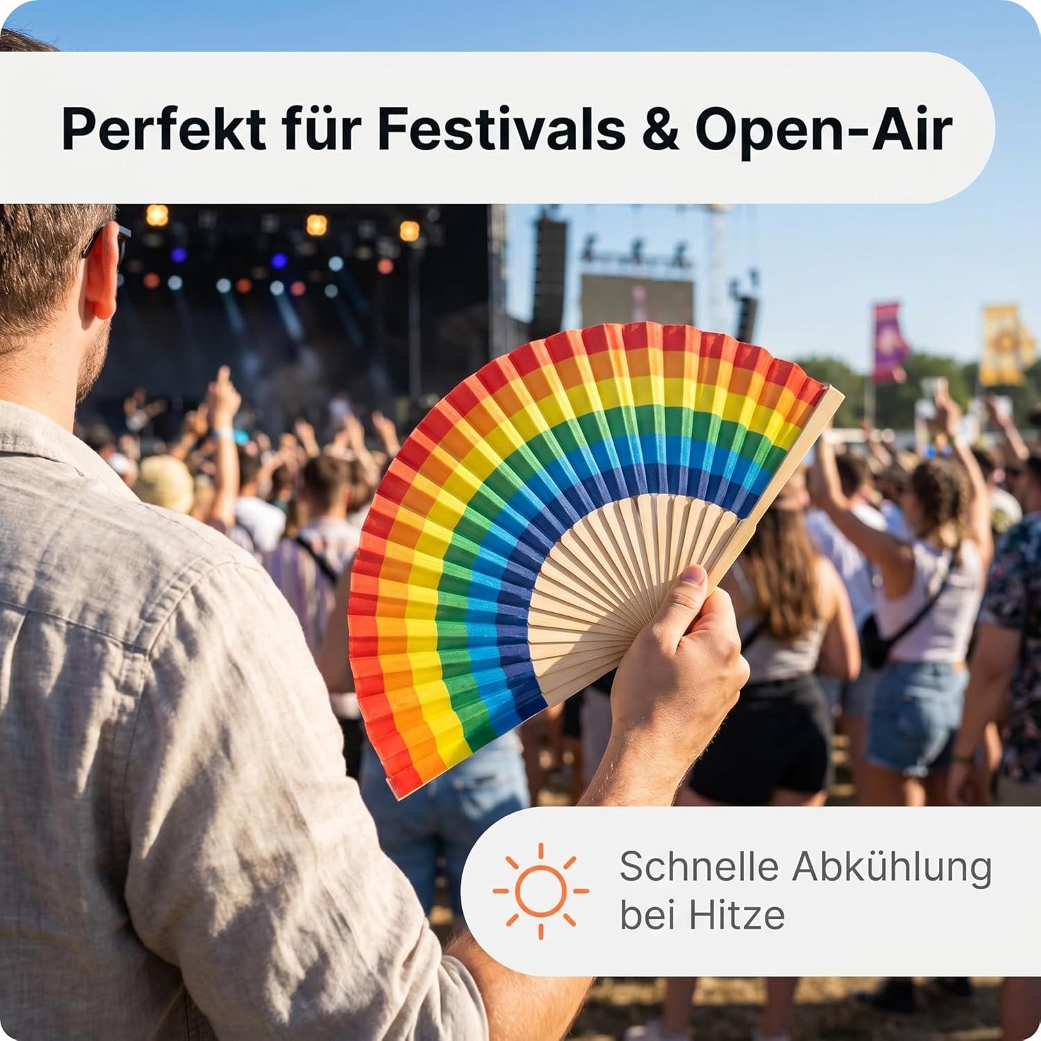 LK Trend & Style Handfächer 2x Bambus, Regenbogen Fächer, (21 cm, Bambus, 2-tlg., Wann immer es zu heiß wird), der Ventilator aus der Handtasche