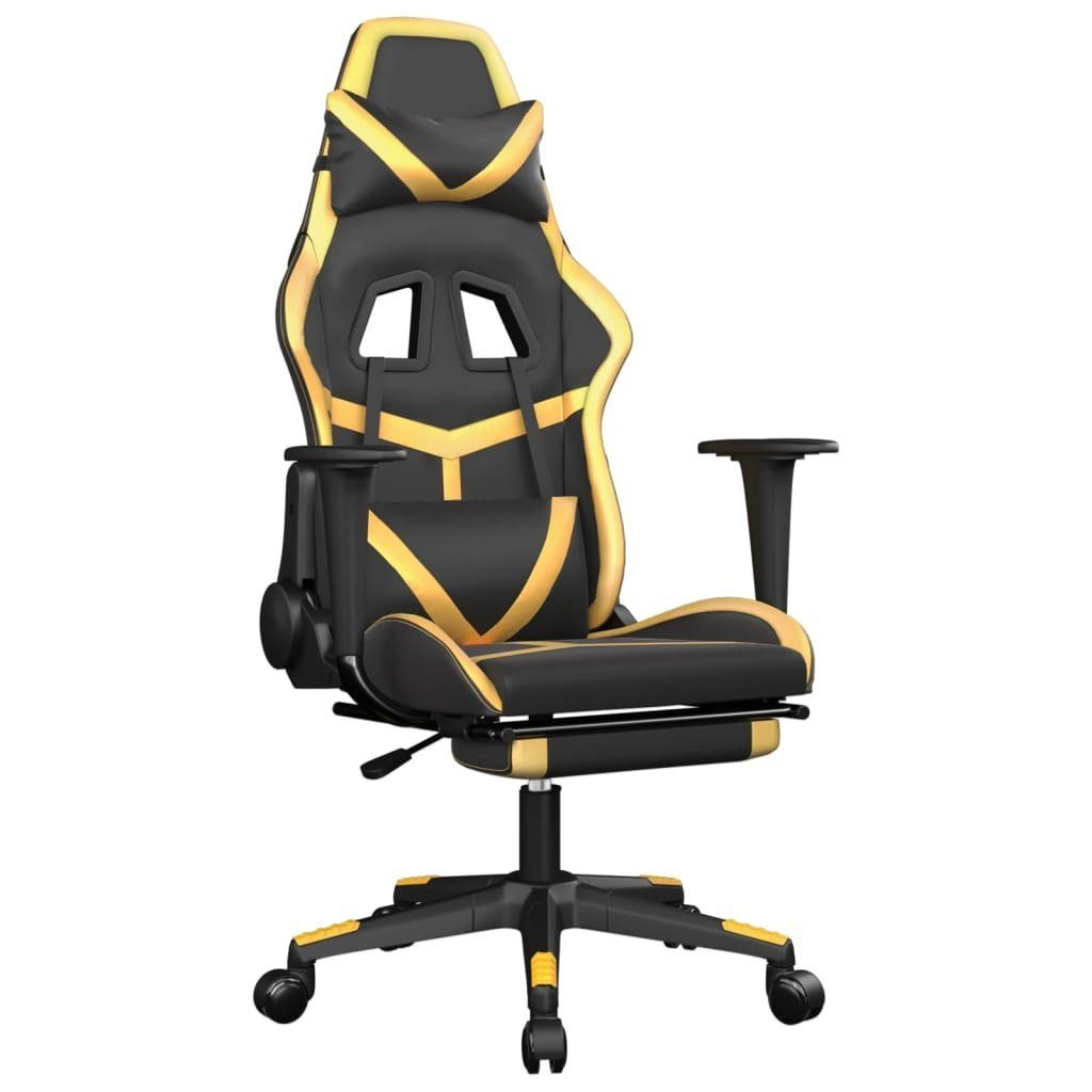 furnicato Gaming-Stuhl mit Massage St) Golden Schwarz Fußstütze & (1 Kunstleder