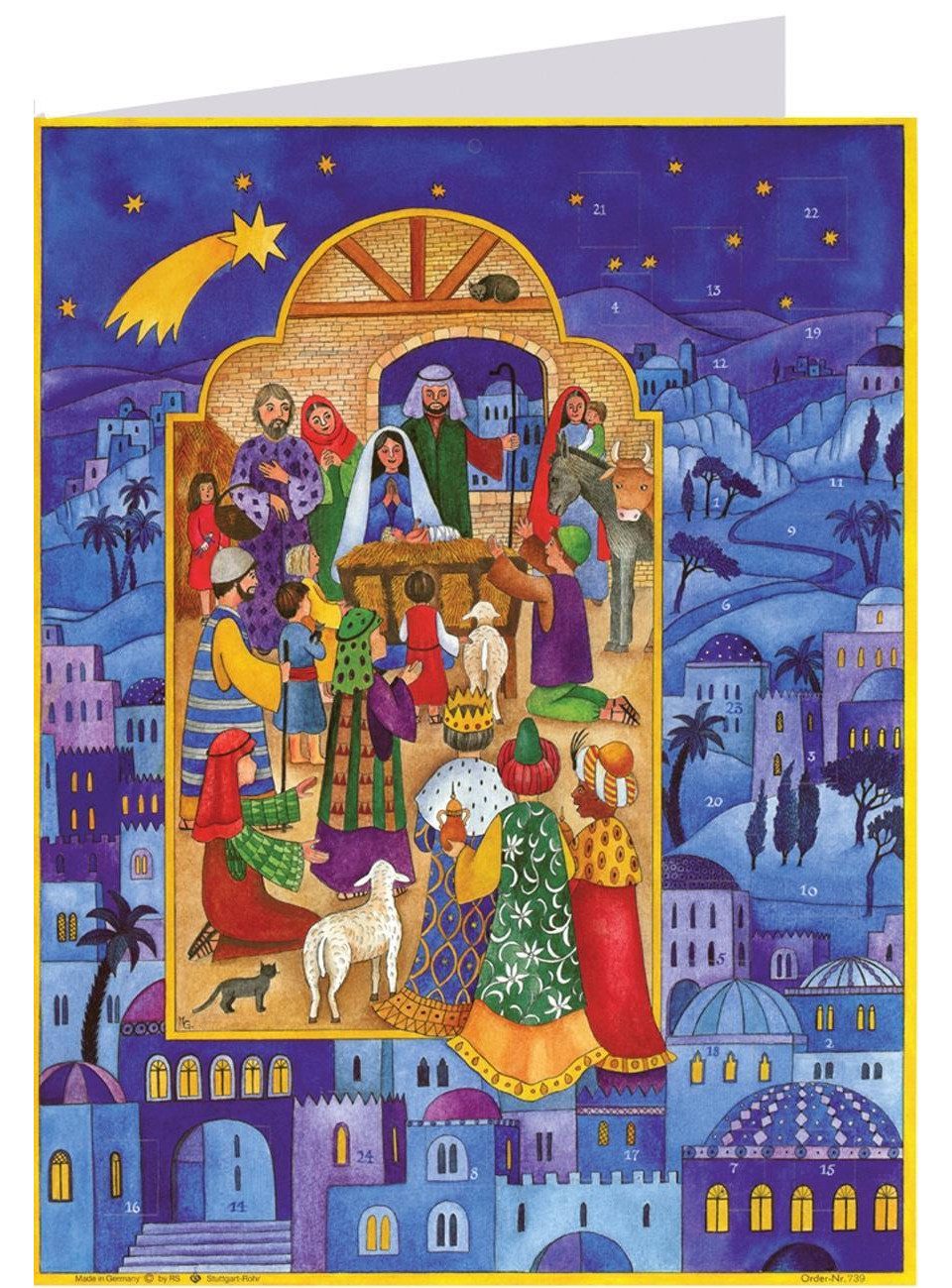 Richard Sellmer Verlag Adventskalender Postkarten-Adventskalender "Krippe in Bethlehem"