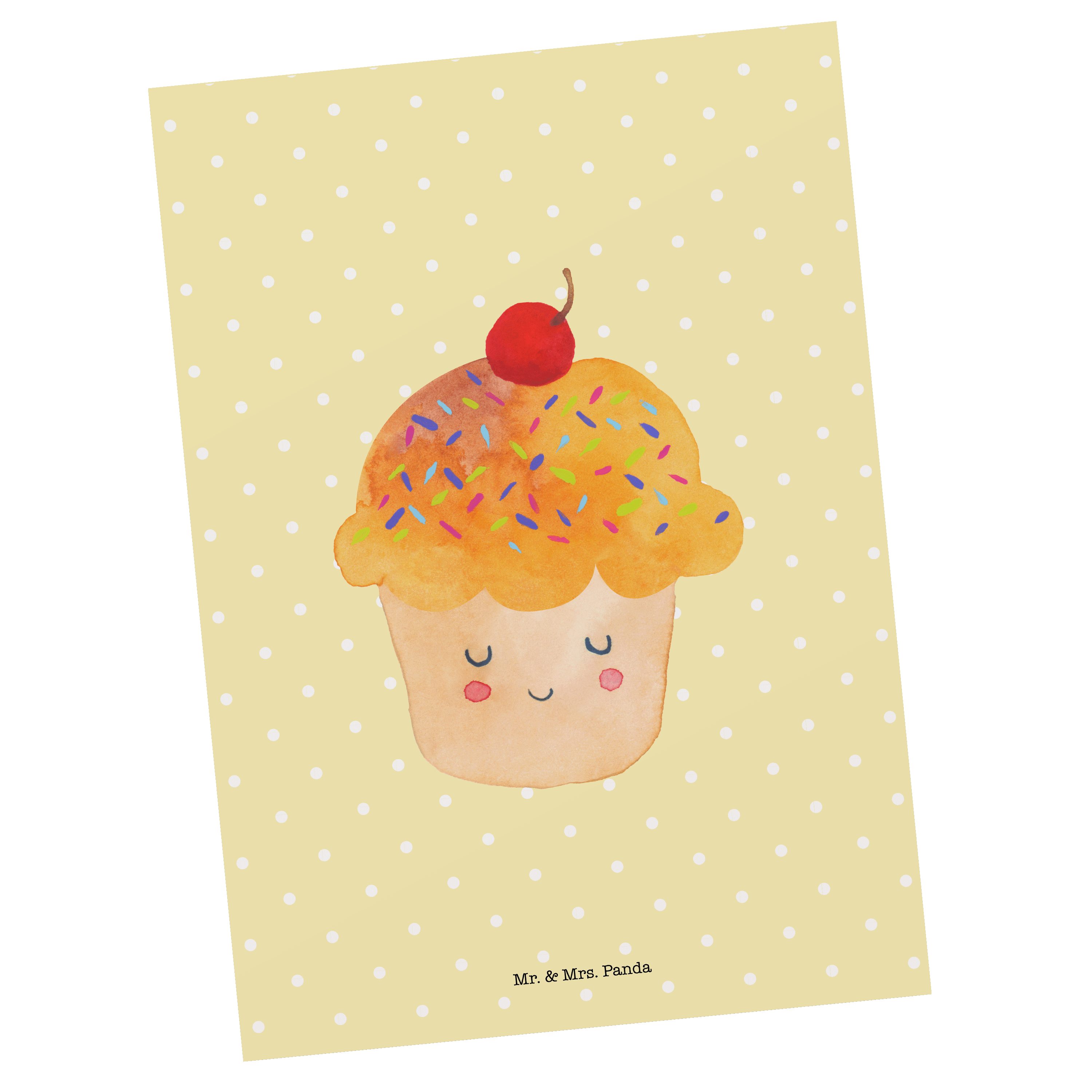Mr. & Mrs. Panda Postkarte Cupcake, Postkarte, Gelb Pastell, Ansichtskarten, Grußkarte, Lustige, Wunder Designkarte kunstkarte
