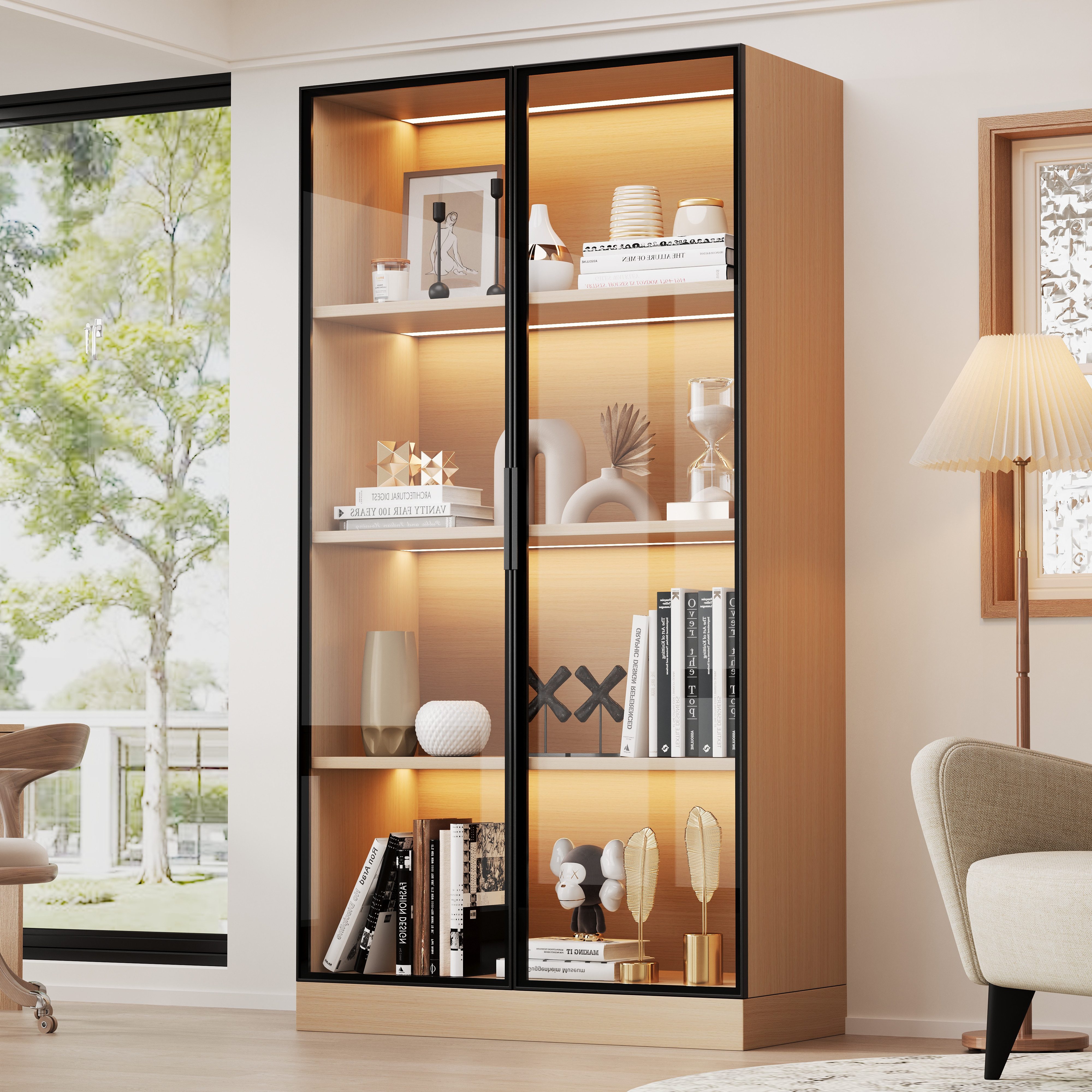 Merax Glasvitrine mit LED-Beleuchtung (Aufbewahrungsschrank Vitrine, 1-St., günstig online kaufen