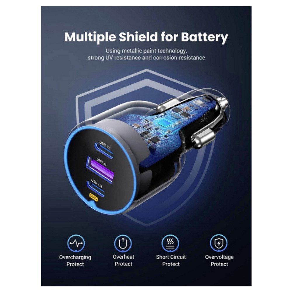 UGREEN UGREEN 35024 KFZ-Ladestation 75 W USB 2.0 Buchse A, USB-C® Buchse, USB USB-Ladegerät (35024)
