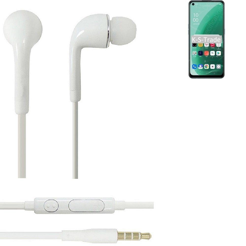 Headset Oppo 5G A55s K-S-Trade mit In-Ear-Kopfhörer u Lautstärkeregler (Kopfhörer Mikrofon 3,5mm) weiß für
