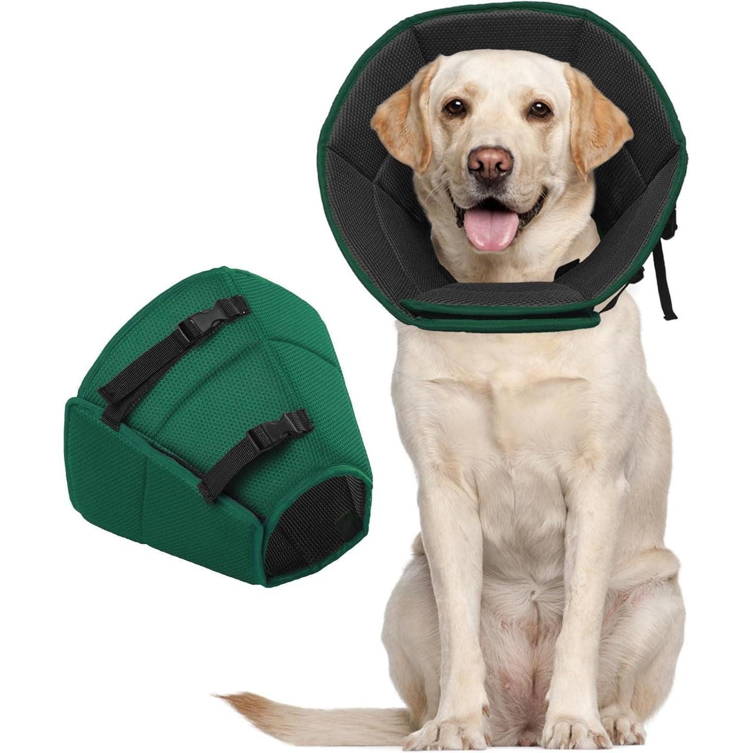 LuxusKollektion Schutzkragen Kuoser Halskrause Hund Leckschutz Grün XL Verstellbar Faltbares Design, Textil