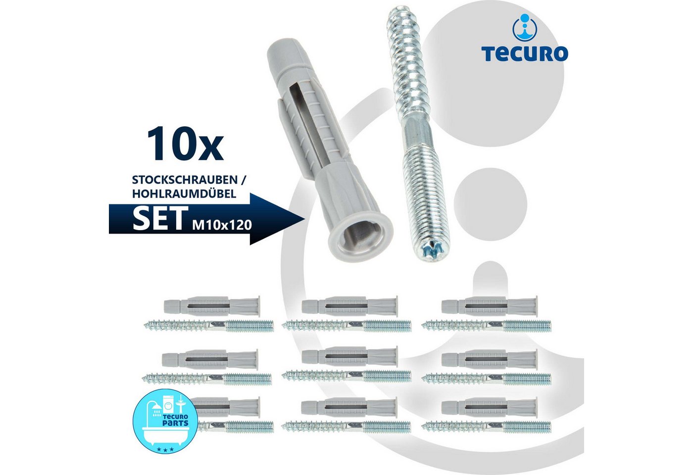 Thumbnail - tecuro Stockschraube Stockschraube M8 / M10 - Stahl verzinkt, mit Universal Hohlraumdübel