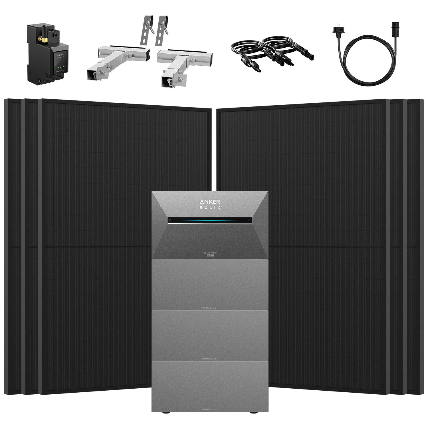 Anker Balkonkraftwerk 2730W Komplettset Solaranlage Anker SOLIX 3 E2700 Pro Speicher, (Smart Meter und 6x Astronergy 455Wp im Lieferumfang enthalten), Speicher mit integriertem Wechselrichter, All-in-One 2,668kWh Akku